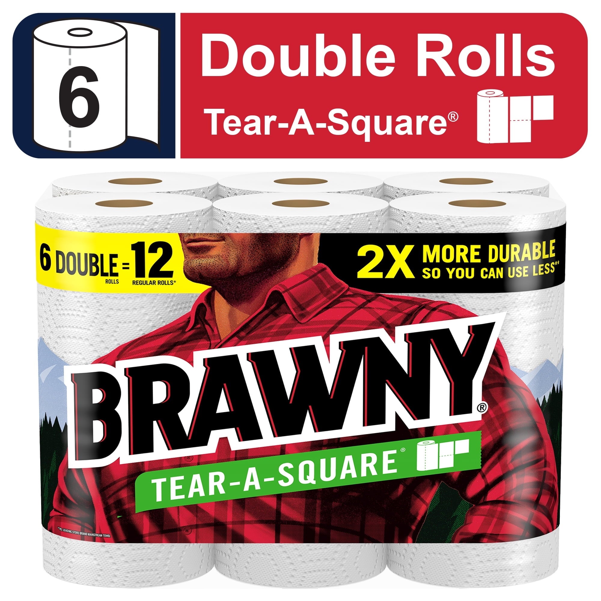 Brawny Tear-a-Square Paper Towels, 6 Double Rolls