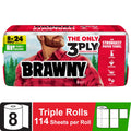 Brawny Tear-A-Square 3-Ply Paper Towels, 8 Triple Rolls, 114 Sheets per Roll