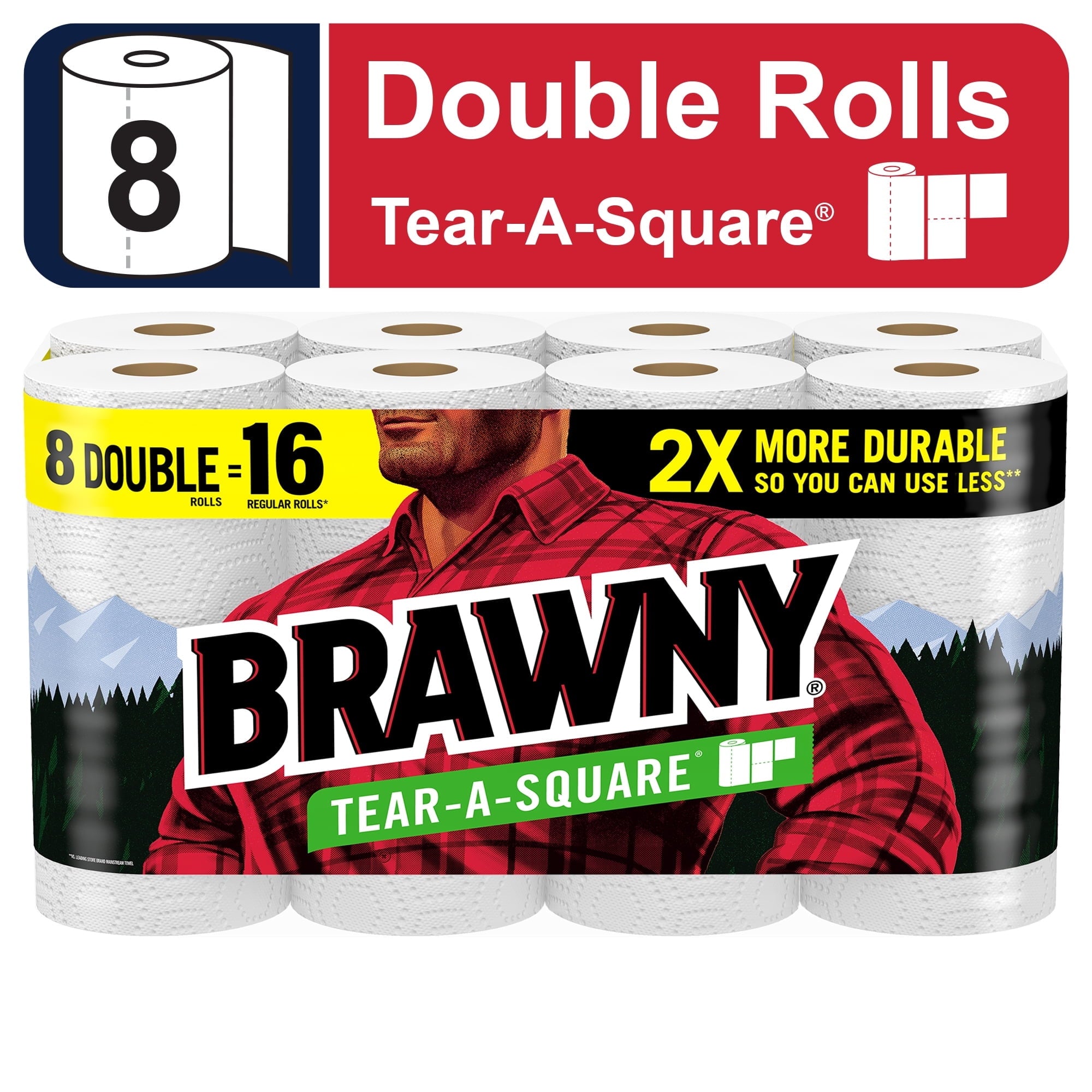 Brawny Tear-a-Square Paper Towels, 8 Double Rolls