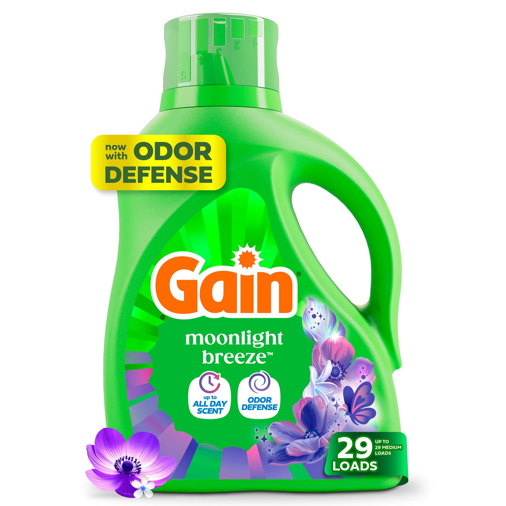 Gain Laundry Detergent Liquid, Now with Odor Defense, Moonlight Breeze Scent, 39 fl oz, 29 Loads