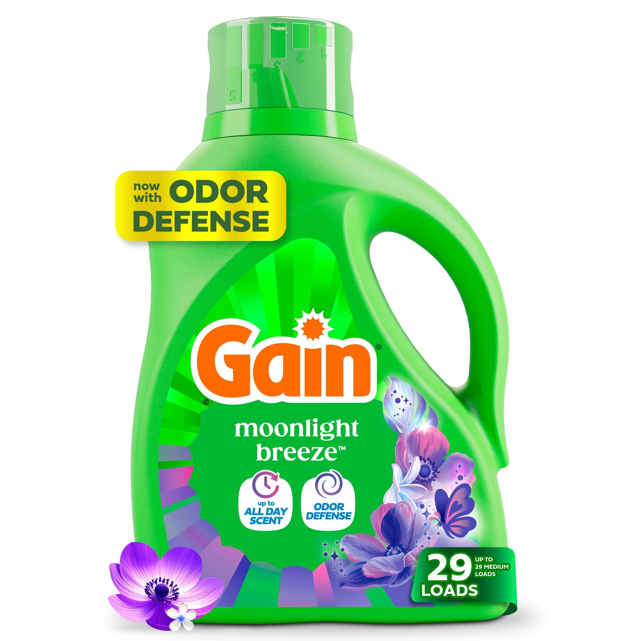 Gain Laundry Detergent Liquid, Now with Odor Defense, Moonlight Breeze Scent, 39 fl oz, 29 Loads