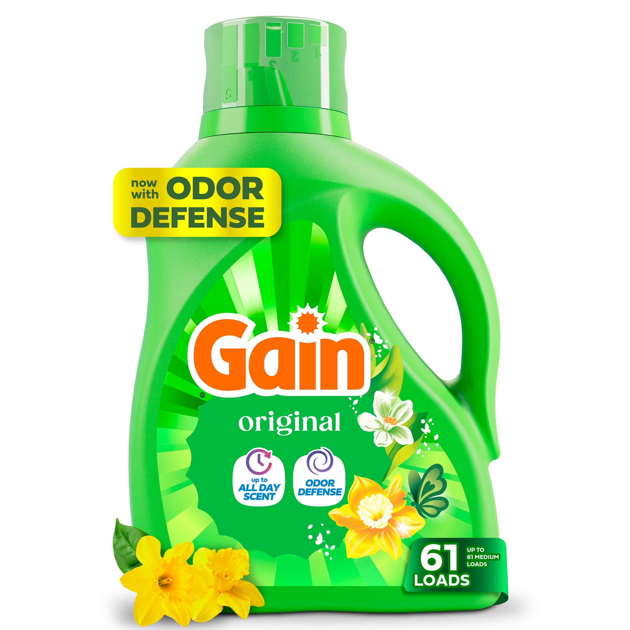 Gain Laundry Detergent Liquid, Now with Odor Defense, Original Scent, 81 fl oz, 61 Loads