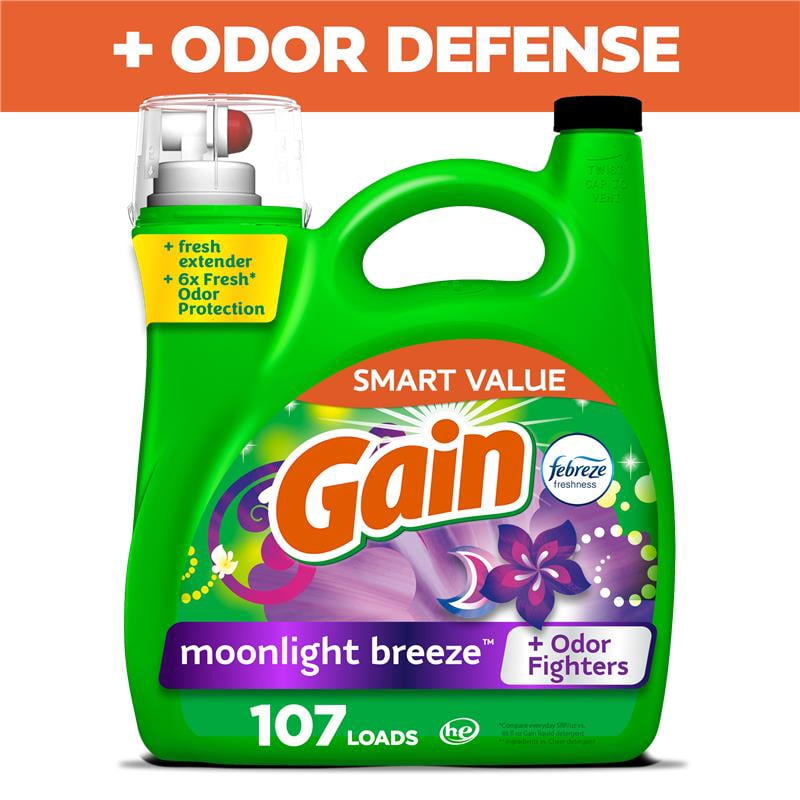Gain Laundry Detergent Liquid with Odor Fighters, Moonlight Breeze Scent, 46 fl oz, 32 Loads