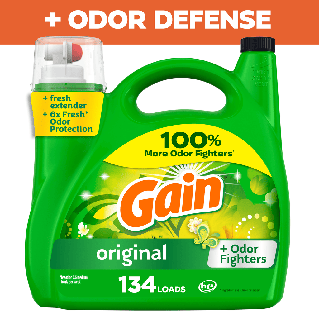 Gain Laundry Detergent Liquid with Odor Fighters, Original Scent, 88 fl oz, 61 Loads