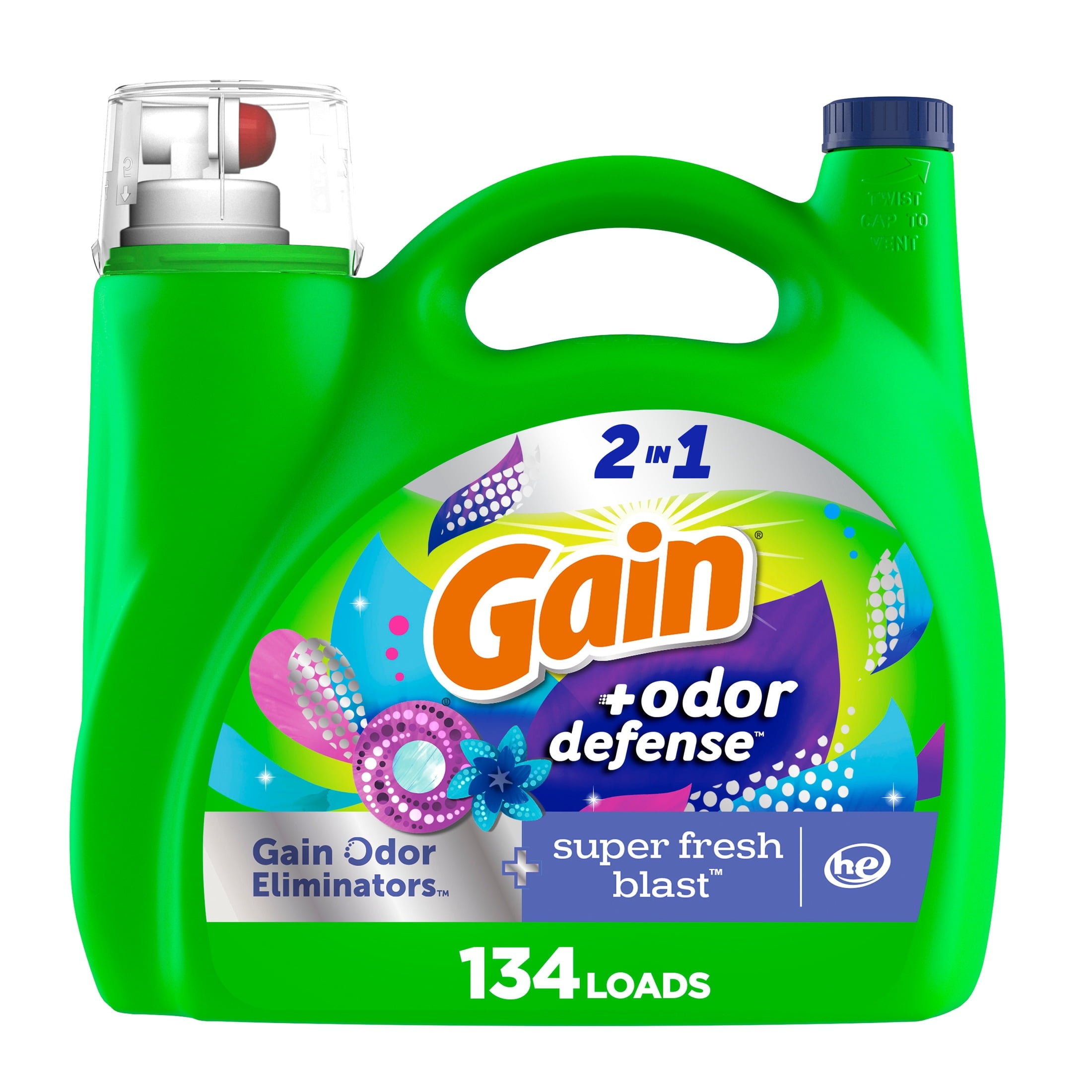 Gain Liquid Laundry Detergent Odor Defense, Super Fresh Blast Scent, 194 fl oz, 134 Loads