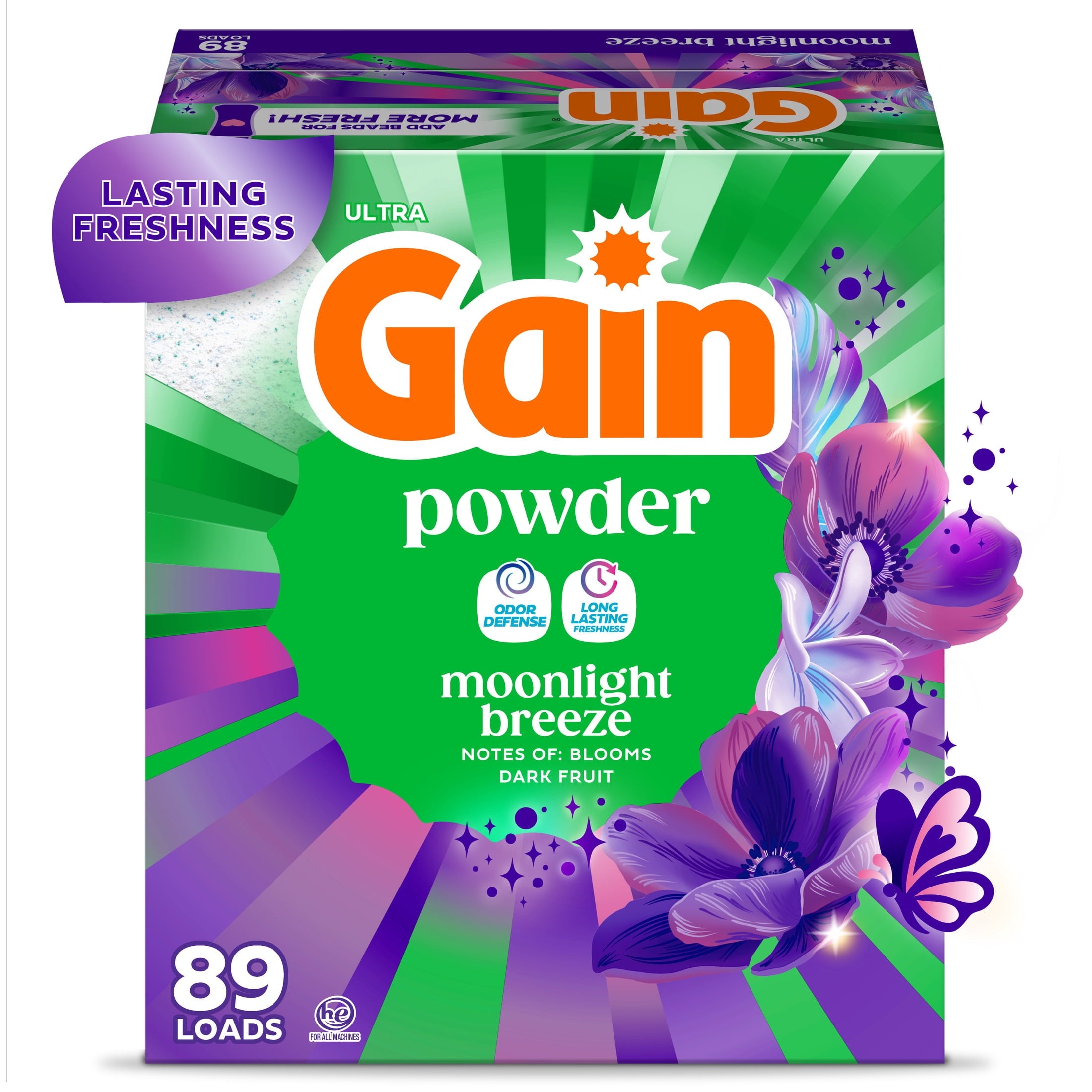 Gain Powder Laundry Detergent, Moonlight Breeze Scent, 82 oz, 89 Loads