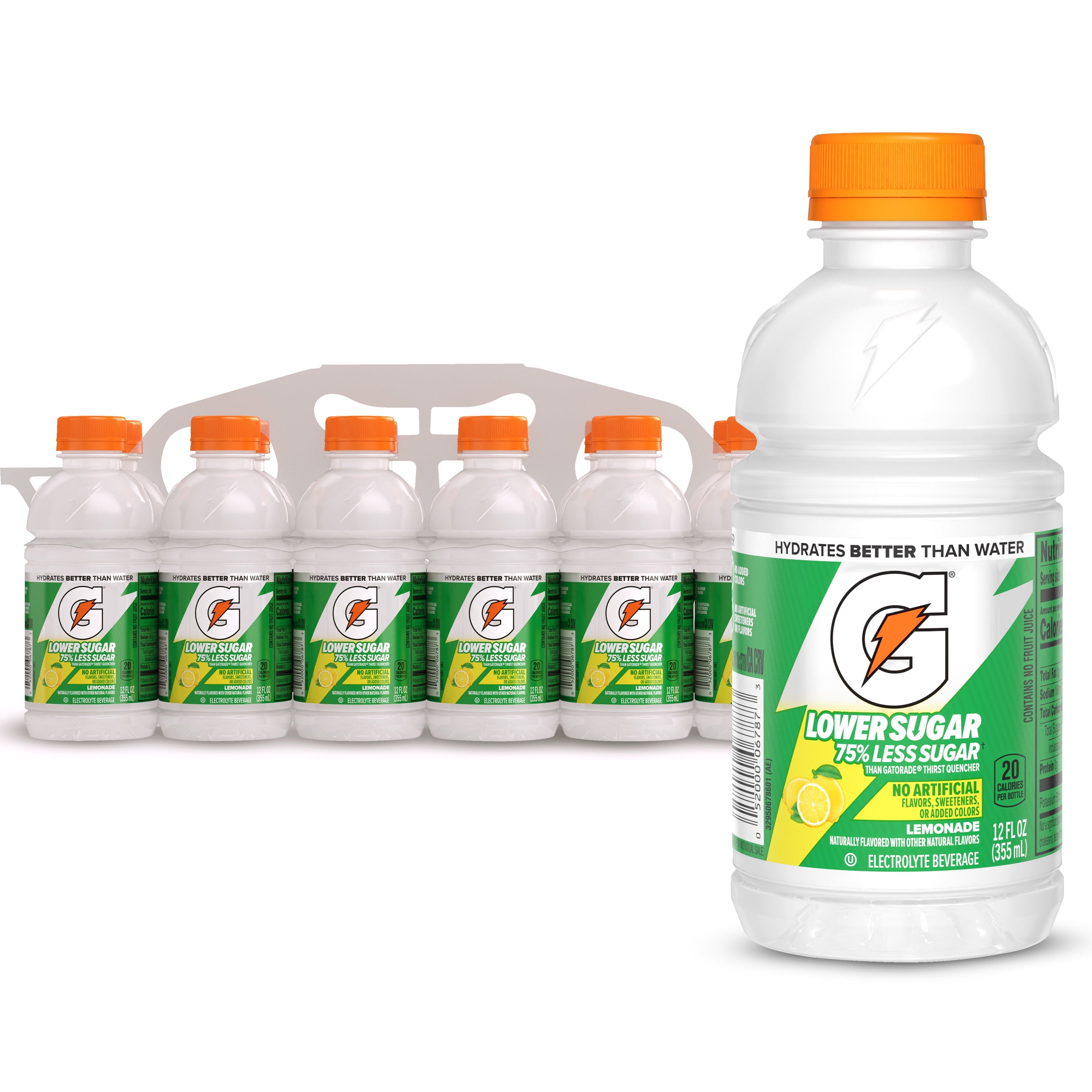 Gatorade Lower Sugar, No Artificials Fruit Punch Flavored Electrolyte Sports Drink, 12 fl oz Bottle, (12 pack), 75% Less Sugar, Hydration