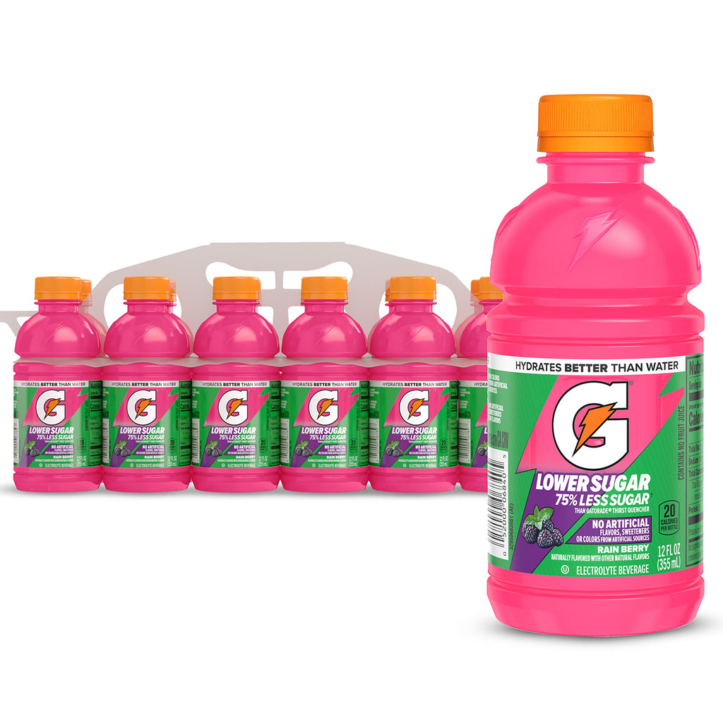 Gatorade Lower Sugar, No Artificials Fruit Punch Flavored Electrolyte Sports Drink, 12 fl oz Bottle, (12 pack), 75% Less Sugar, Hydration