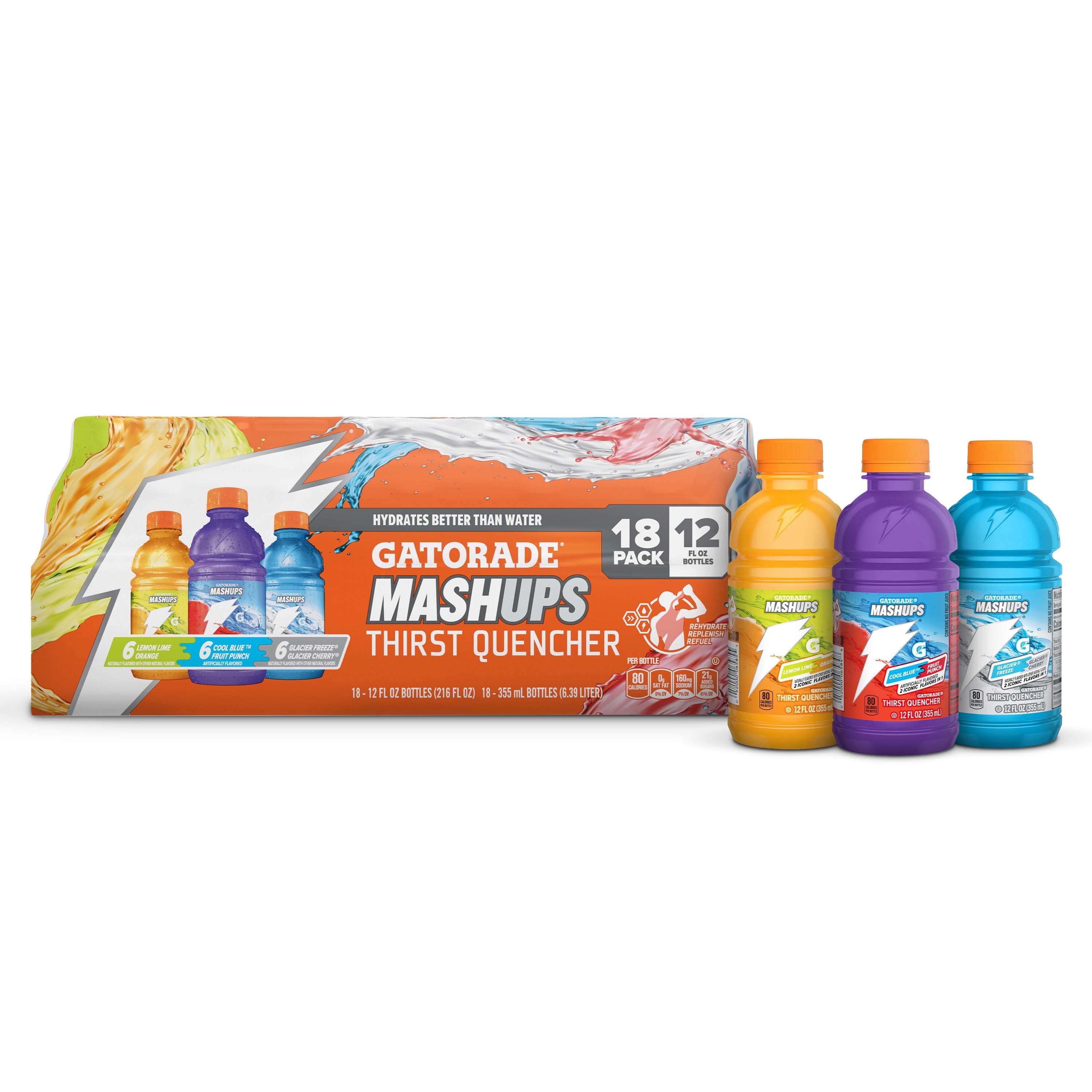 Gatorade Sports Drinks, Lemon Lime/Orange/Fruit Punch Variety Pack, 12 fl oz, 18 Count Bottles