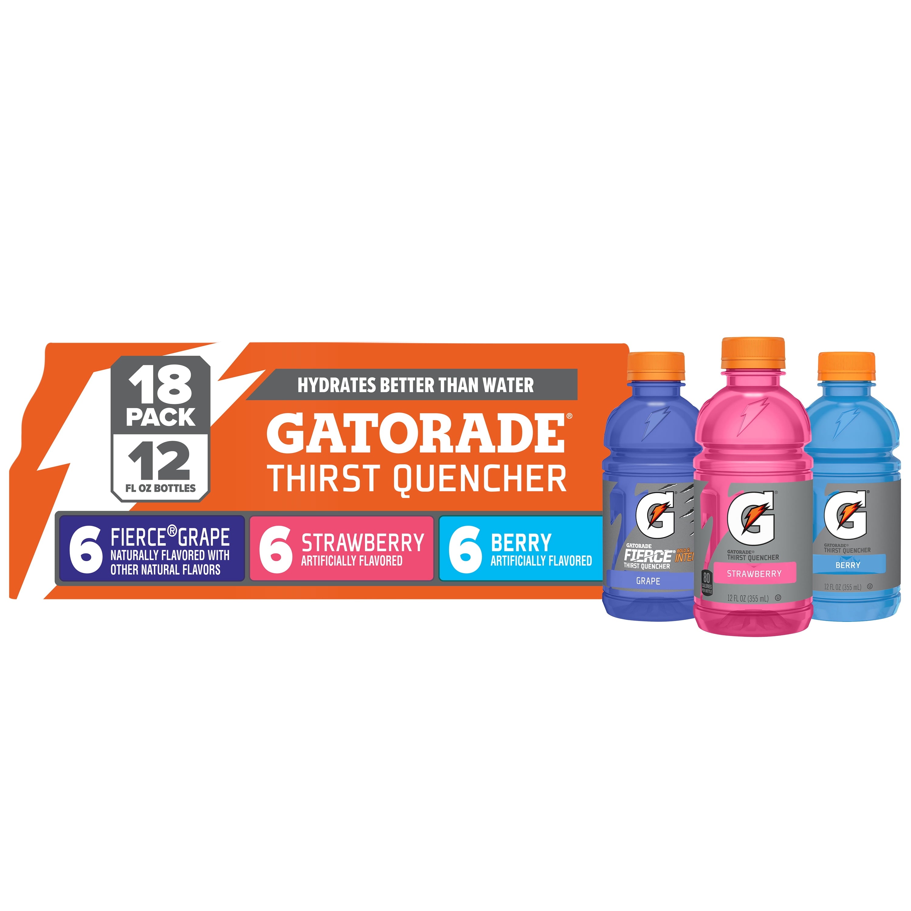 Gatorade Sports Drinks, Lemon Lime/Orange/Fruit Punch Variety Pack, 12 fl oz, 18 Count Bottles