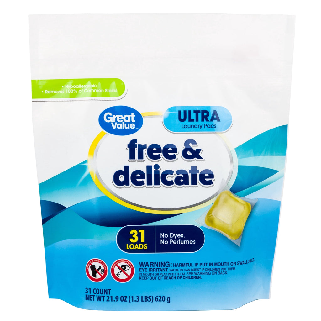 Great Value Free & Delicate Ultra Laundry Detergent Pods, Unscented, 102 Count