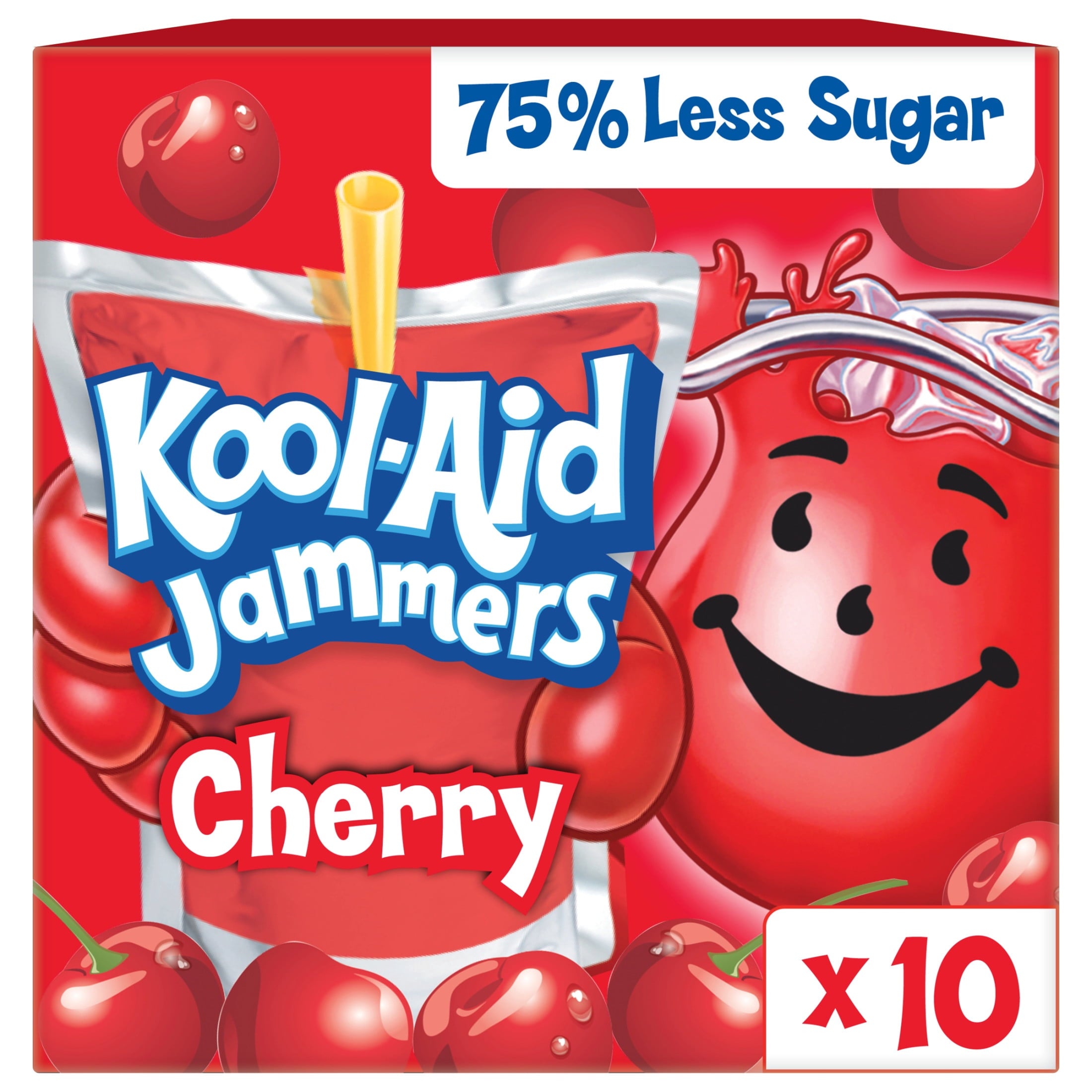 Kool-Aid Jammers Artificially Flavored Drink, 10 Pouches, for School Lunches and On-the-Go Hydration, Cherry Flavor, Excellent Source of Vitamin C, 6 fl oz