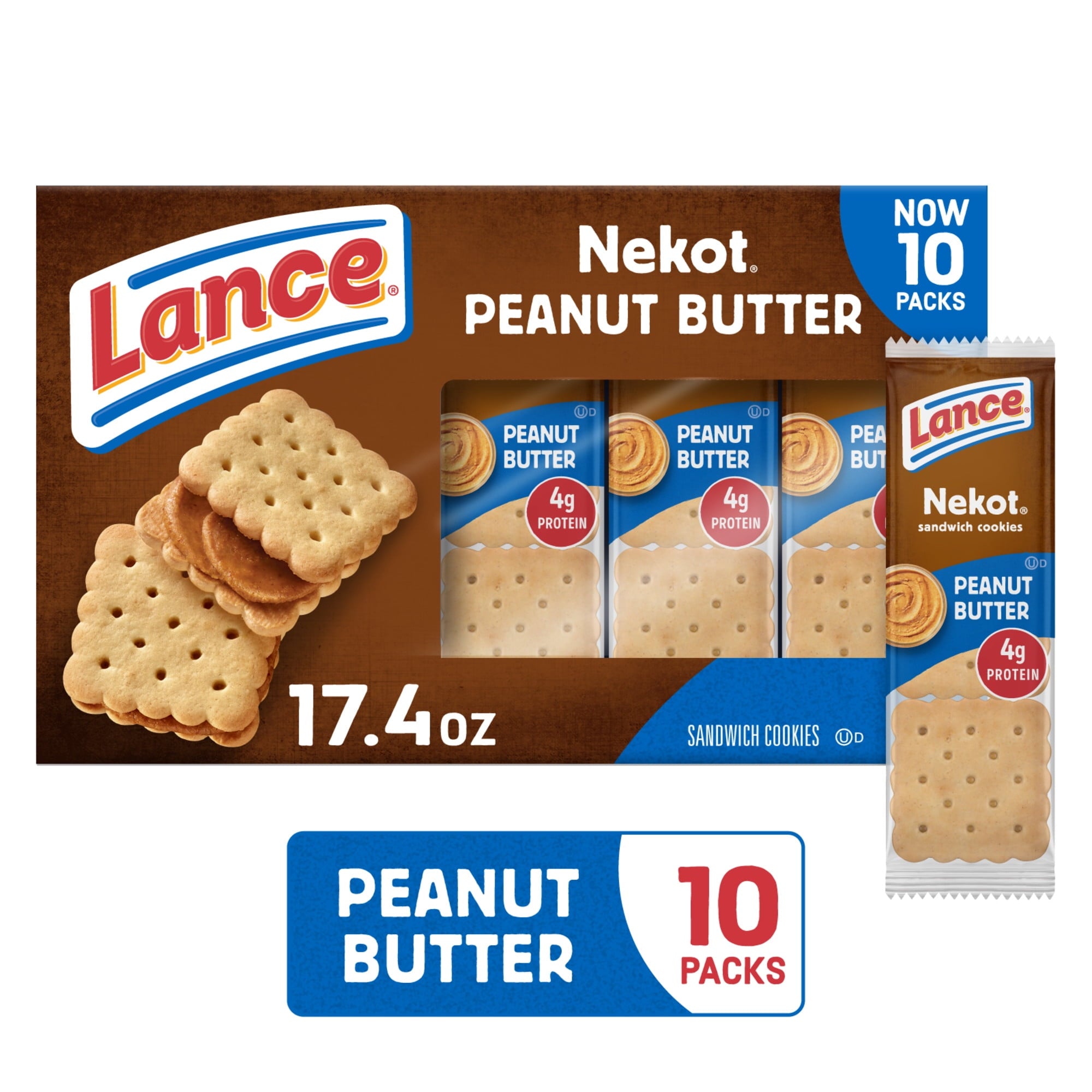 Lance Sandwich Cookies, Nekot Peanut Butter, 10 Individually Wrapped Packs, 6 Sandwiches Each