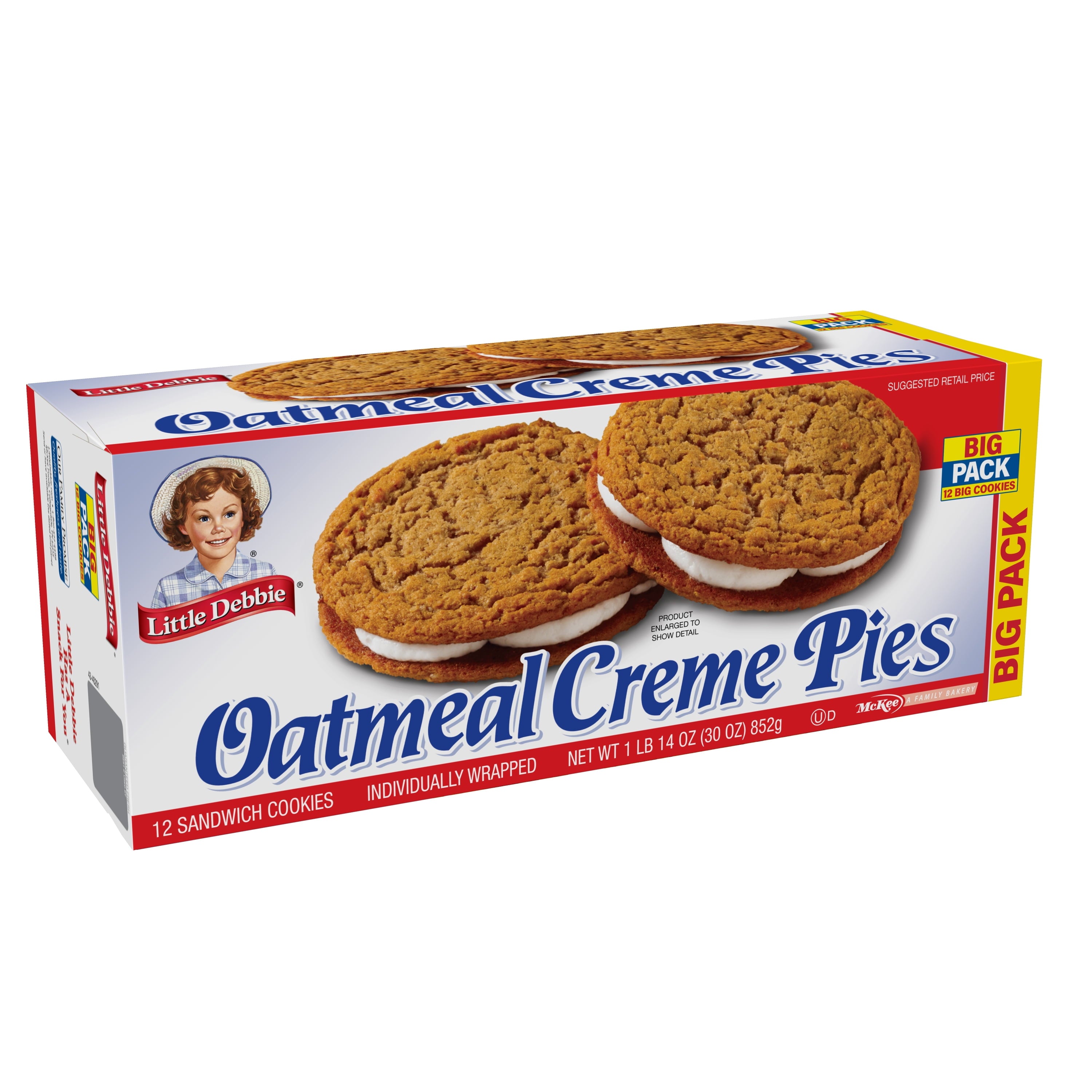 Little Debbie Big Pack Oatmeal Creme Pies, 12 Sandwich Cookies per pack, 30 oz