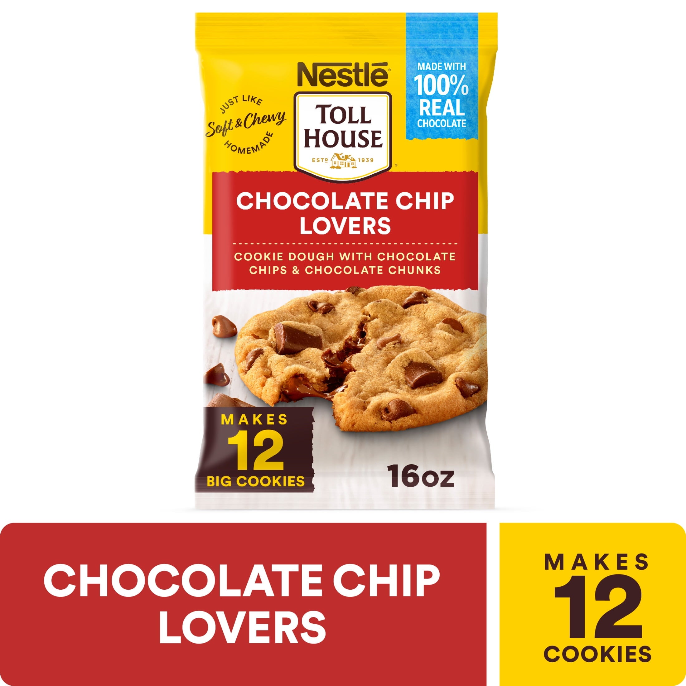 Nestle Toll House Chocolate Chip Lovers Cookie Dough, Makes 12 Cookies, 16 oz