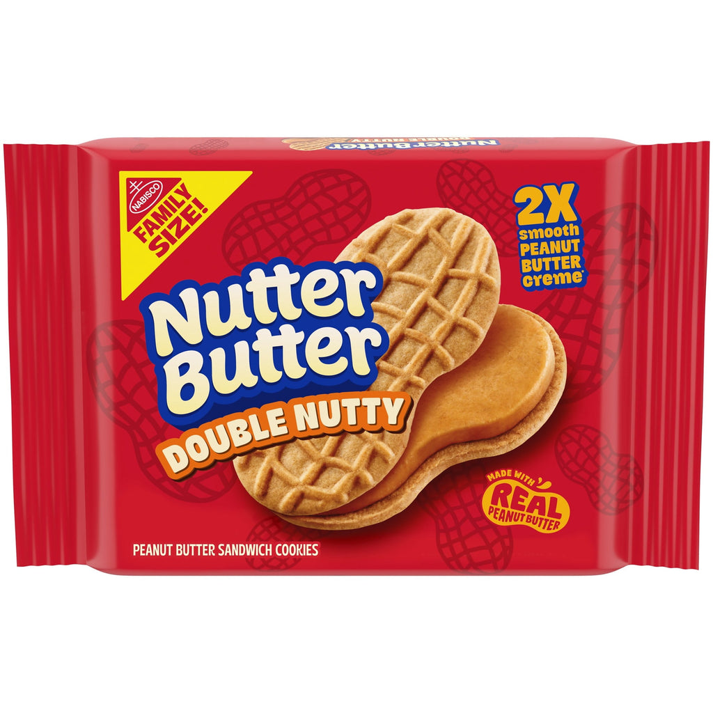 NUTTER BUTTER Double Nutty Peanut Butter Sandwich Cookies, Family Size, 15.27 oz