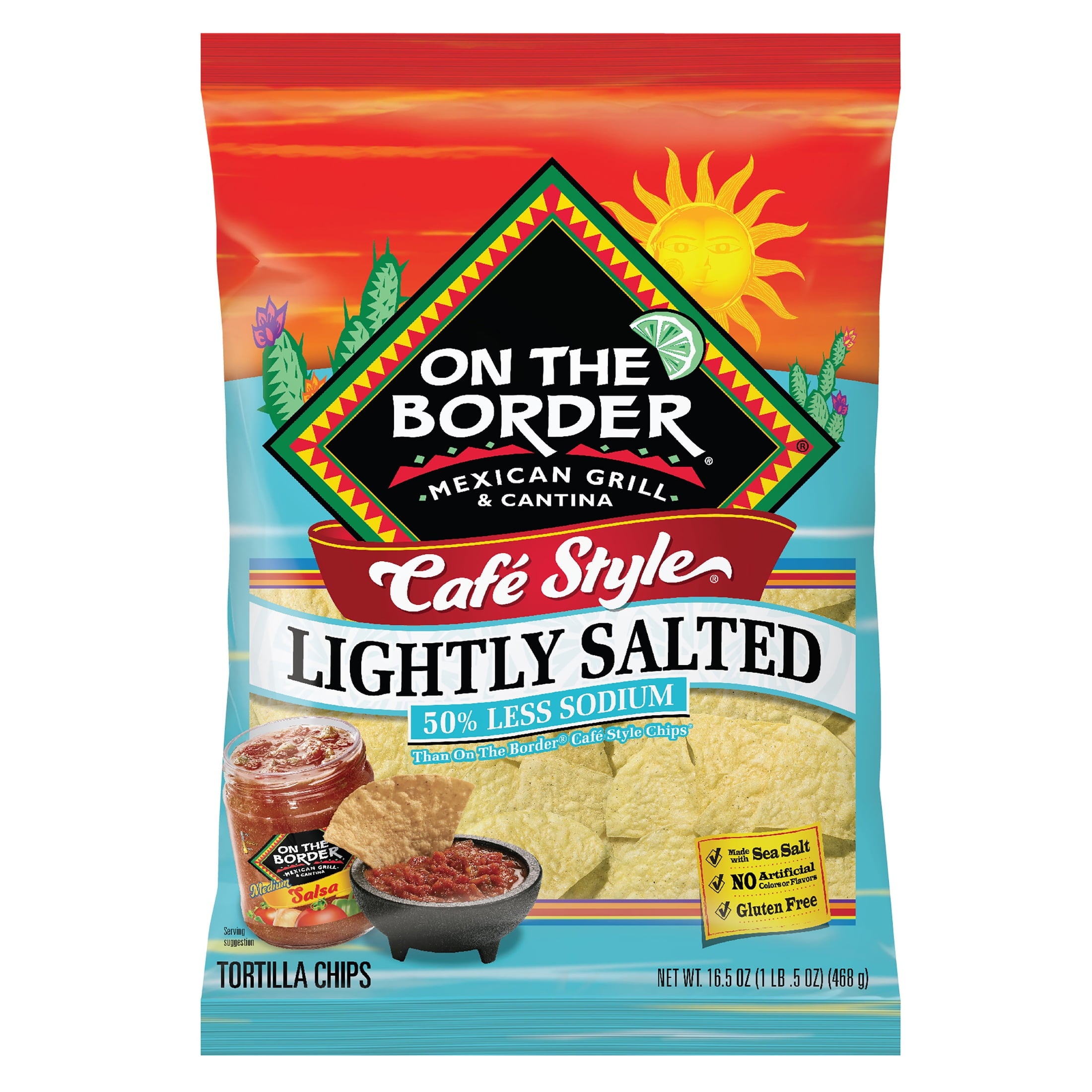 On The Border Cafe Style Lightly Salted Tortilla Chips, Gluten-Free, 16.5 oz Bag