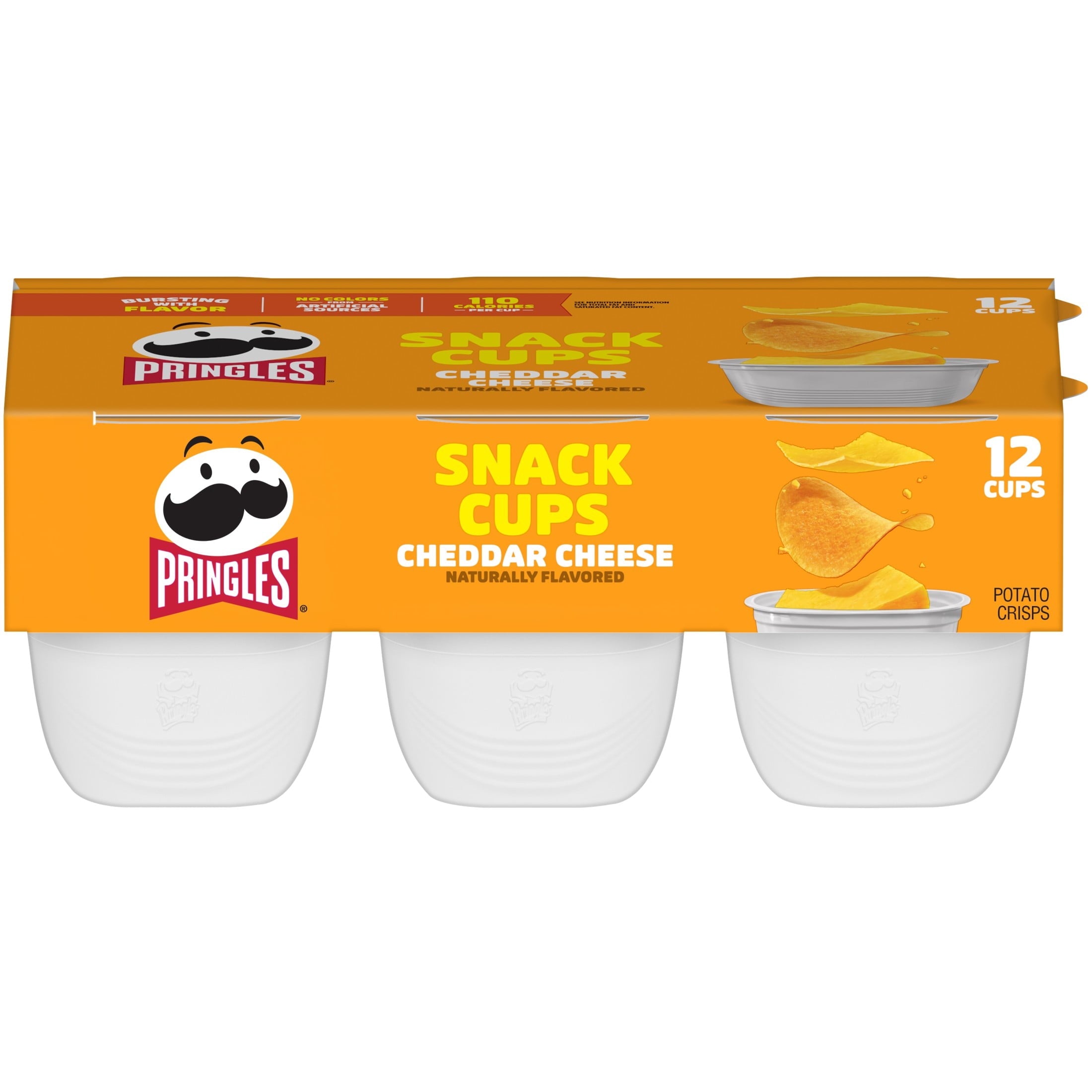 Pringles Potato Crisps Chips, Lunch Snacks, Snack Cups, Cheddar Cheese, 8.8oz Tray (12 Cups)