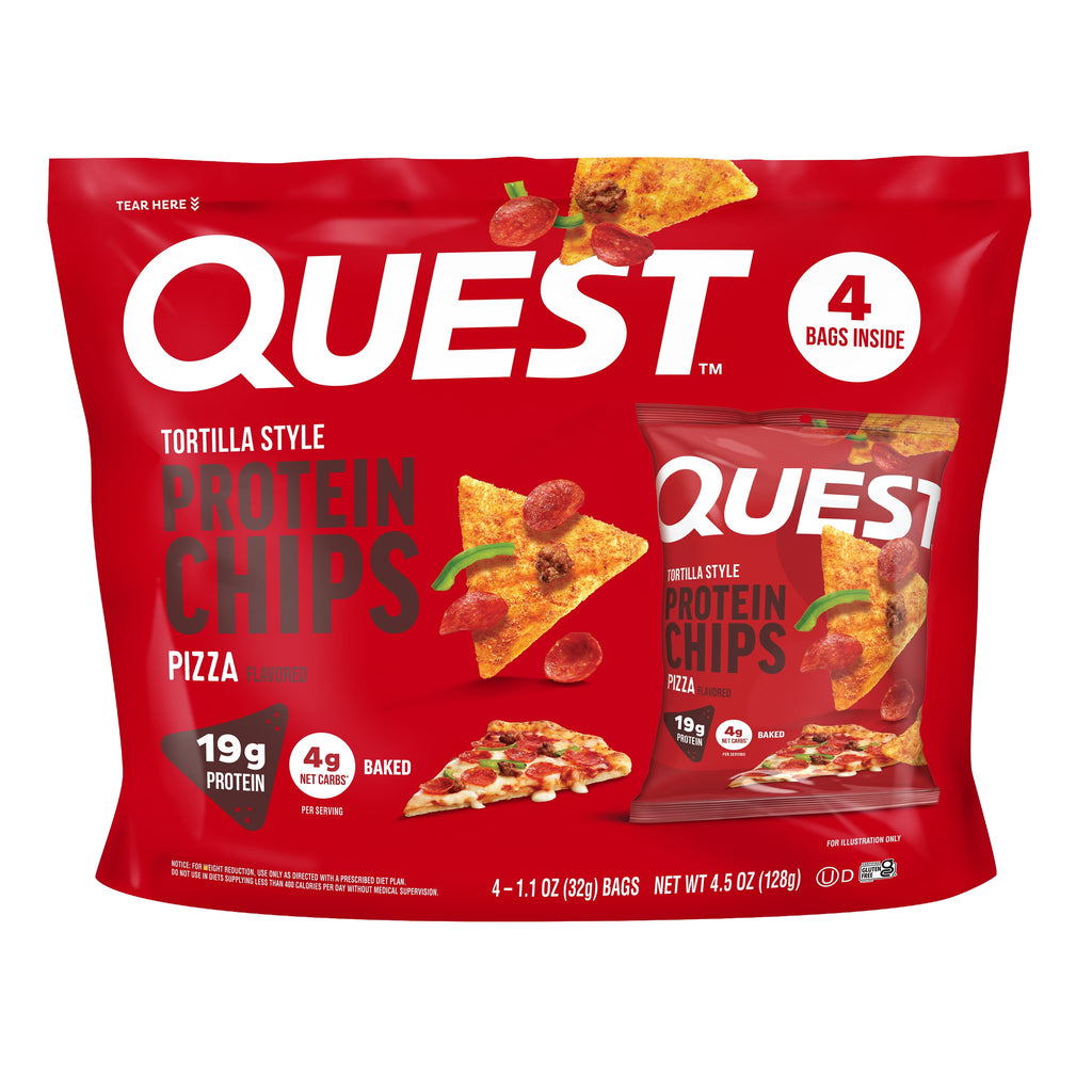 Quest Tortilla Style Protein Chips, 19g Protein, Baked, Pizza Flavor, 1.1oz Bags, 4 Count