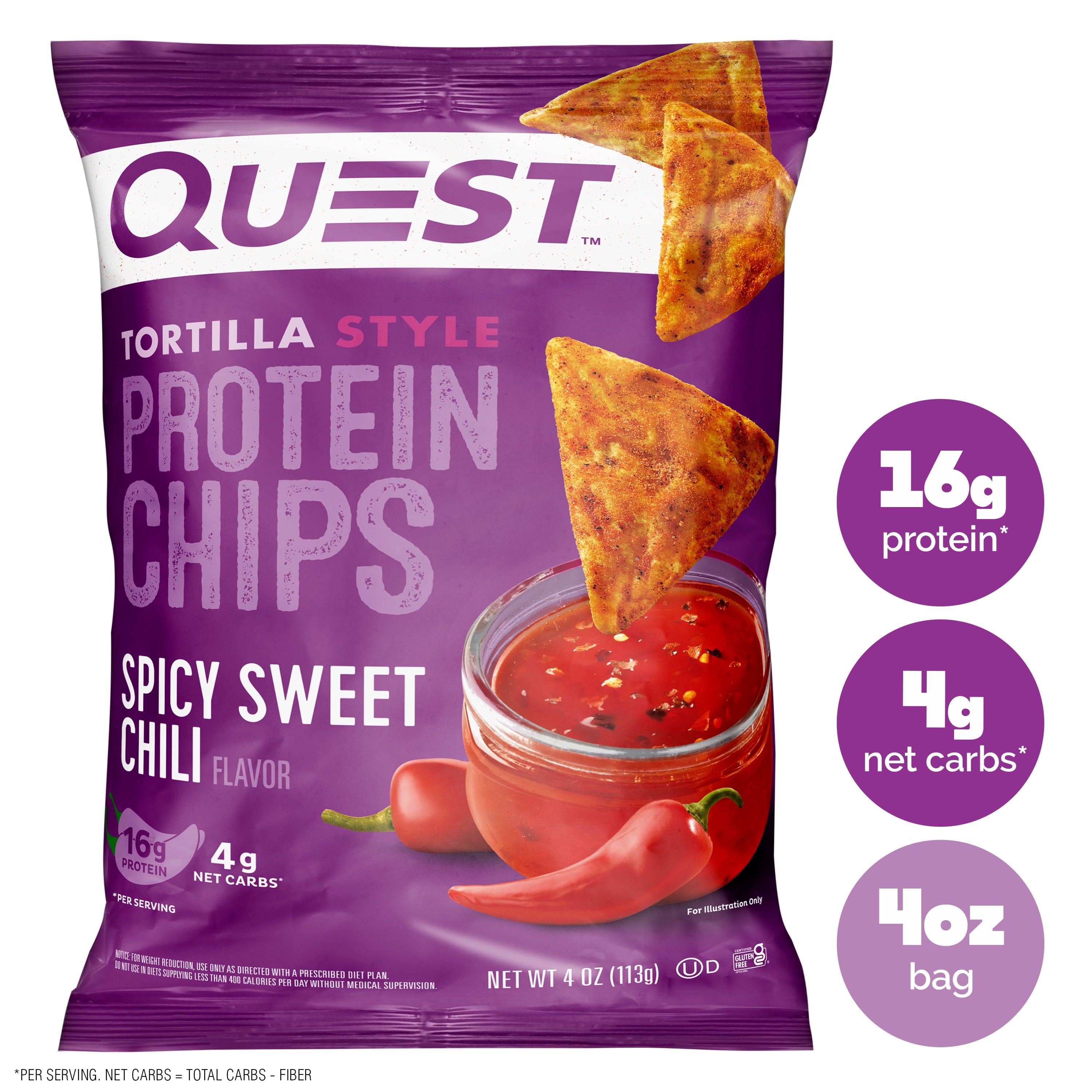 Quest Tortilla Style Protein Chips, Spicy Sweet Chili Flavor, 19g Protein, Baked, 4oz