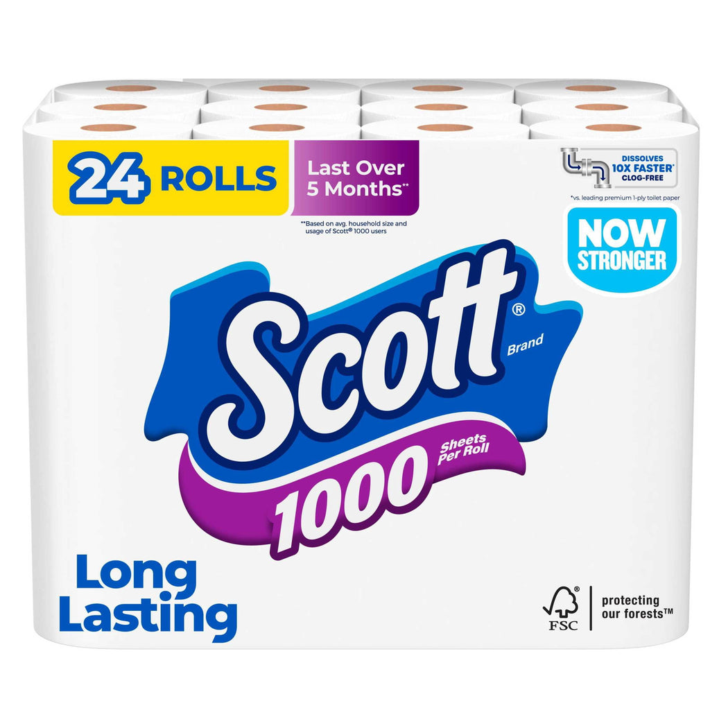 Scott 1000 Toilet Paper, 12 Rolls, 1,000 Sheets per Roll