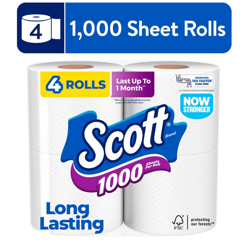 Scott 1000 Toilet Paper, 12 Rolls, 1,000 Sheets per Roll