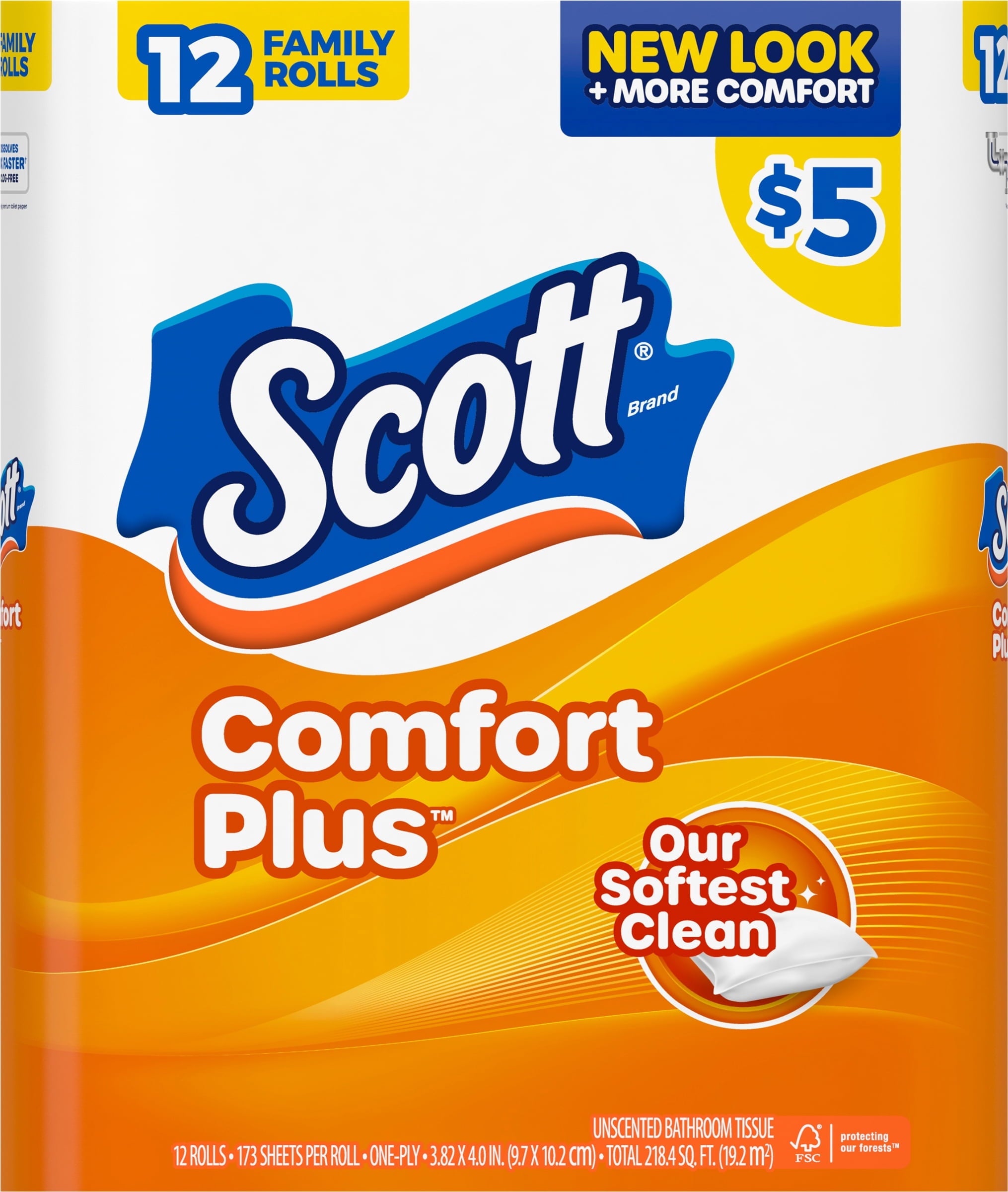 Scott® ComfortPlus 1-Ply Toilet Paper, 1-1/8" x 1-1/8", 173 Sheets Per Roll, Pack Of 12 Rolls