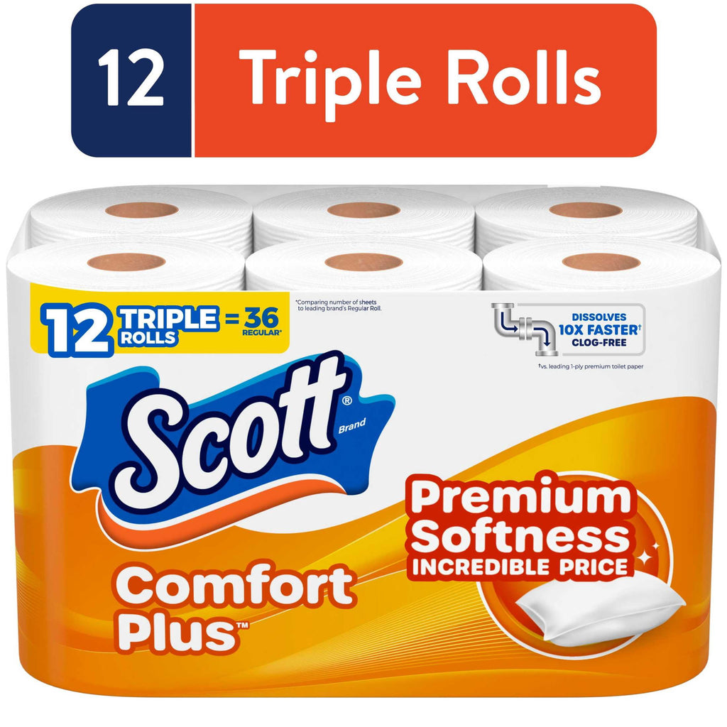 Scott Comfort Plus Toilet Paper, 12 Triple Rolls