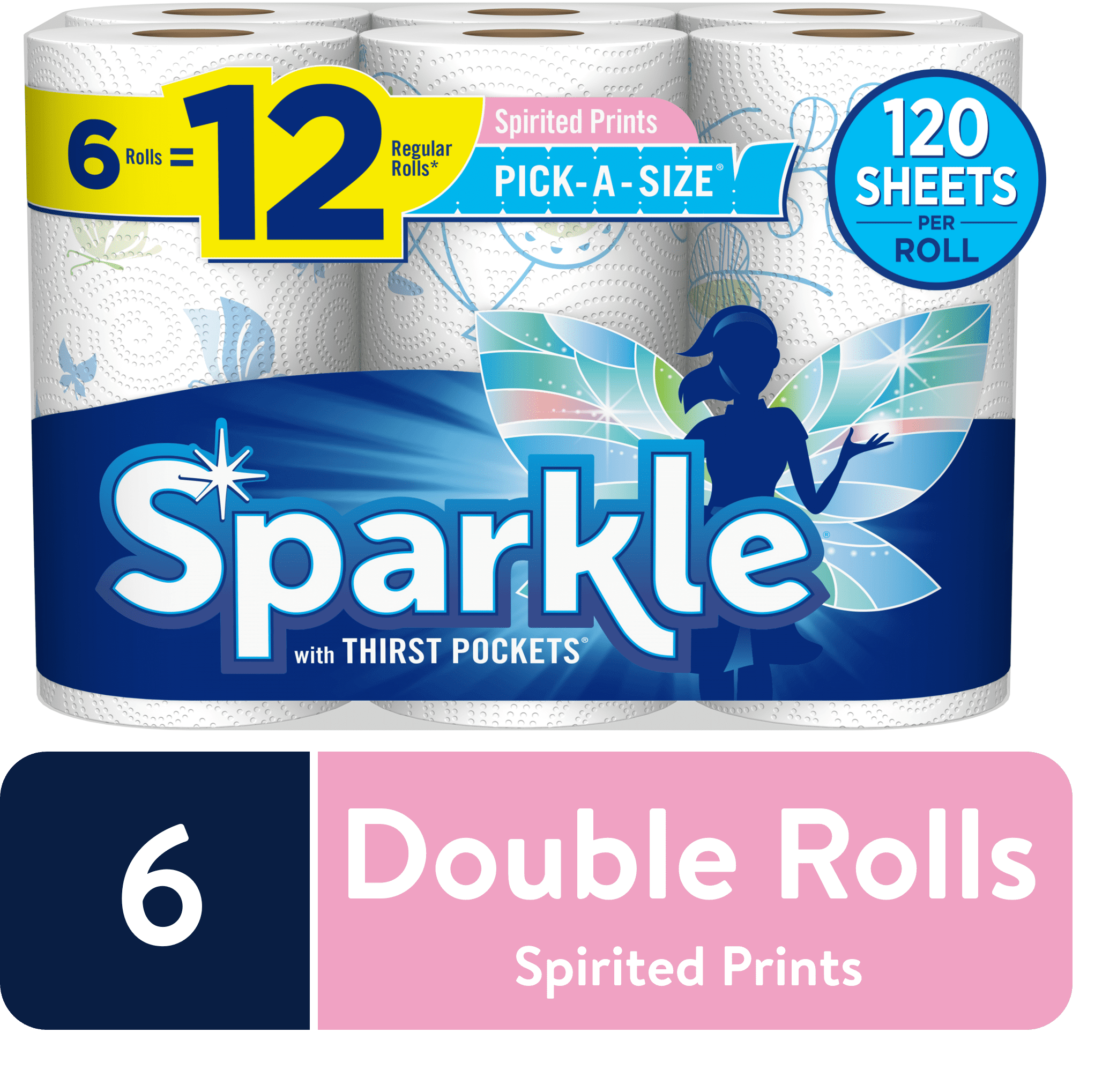 Sparkle Paper Towels, Pick-A-Size, Spirited Prints, 6 Double Rolls (= 12 Regular Rolls)
