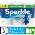 Sparkle Tear-A-Square Paper Towels, 3 Triple Rolls, 165 Sheets per Roll