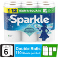 Sparkle Tear-A-Square Paper Towels, 6 Double Rolls, 110 Sheets per Roll