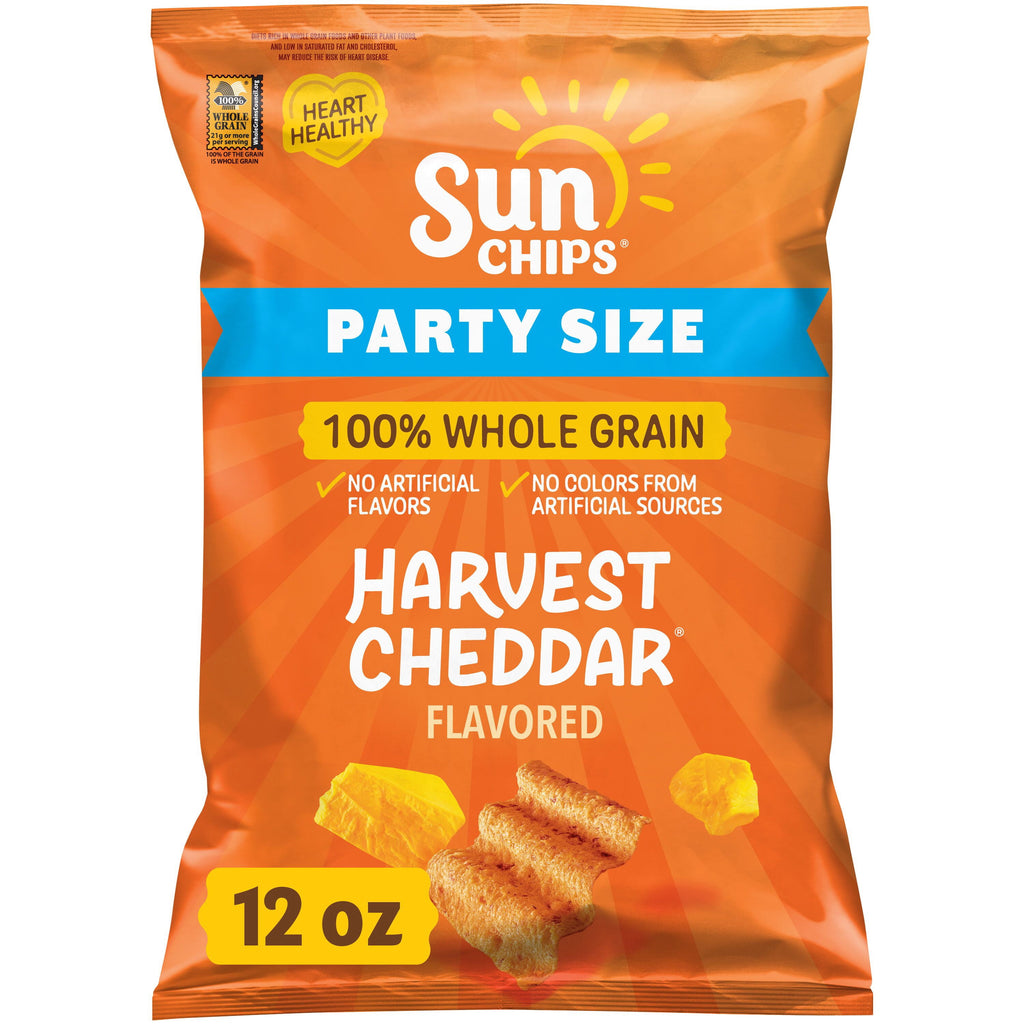SunChips 100% Whole Grain Harvest Cheddar Snack Chips Bag, 12 oz