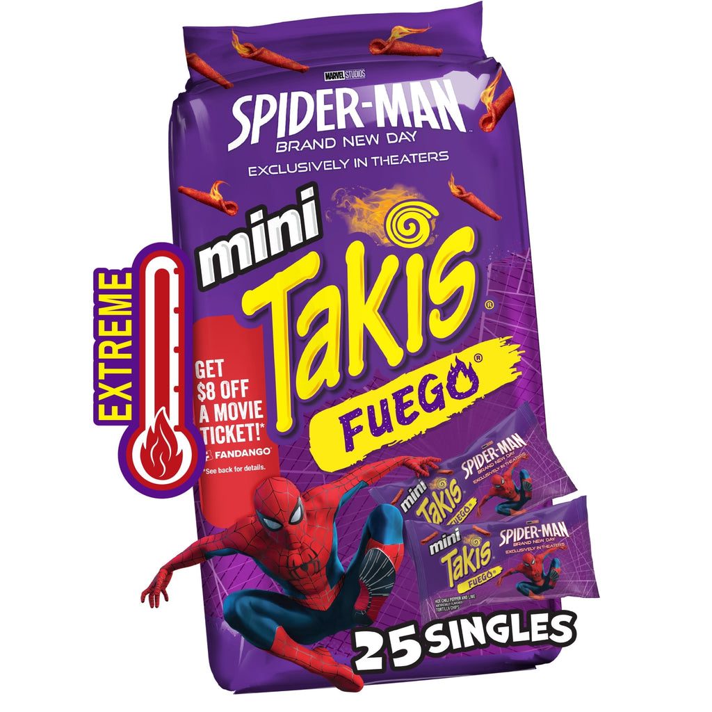 Takis Fuego Mini 25 pc / 1.23 oz Bite Size Multipack, Hot Chili Pepper & Lime Rolled Tortilla Chips