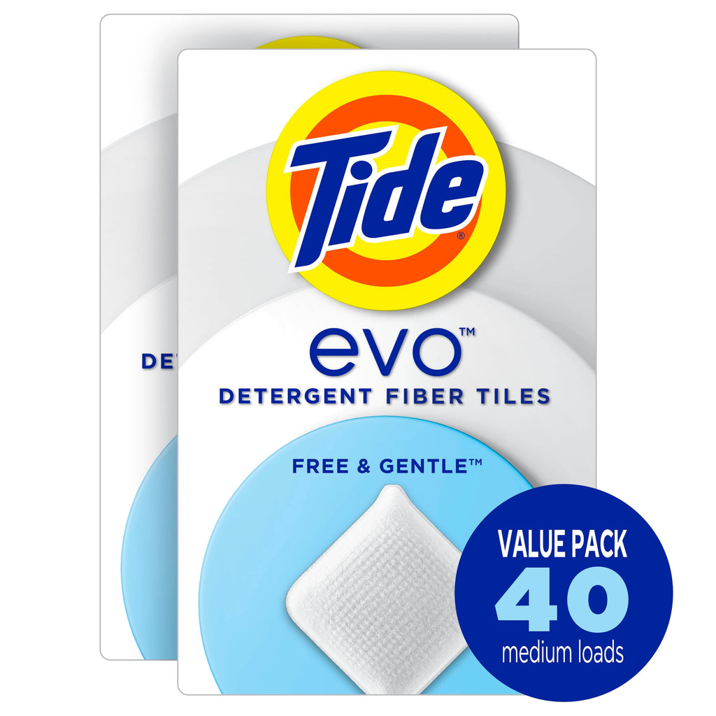 Tide evo Laundry Detergent Tiles, Free & Gentle, Hypoallergenic, Unscented, 40 Count