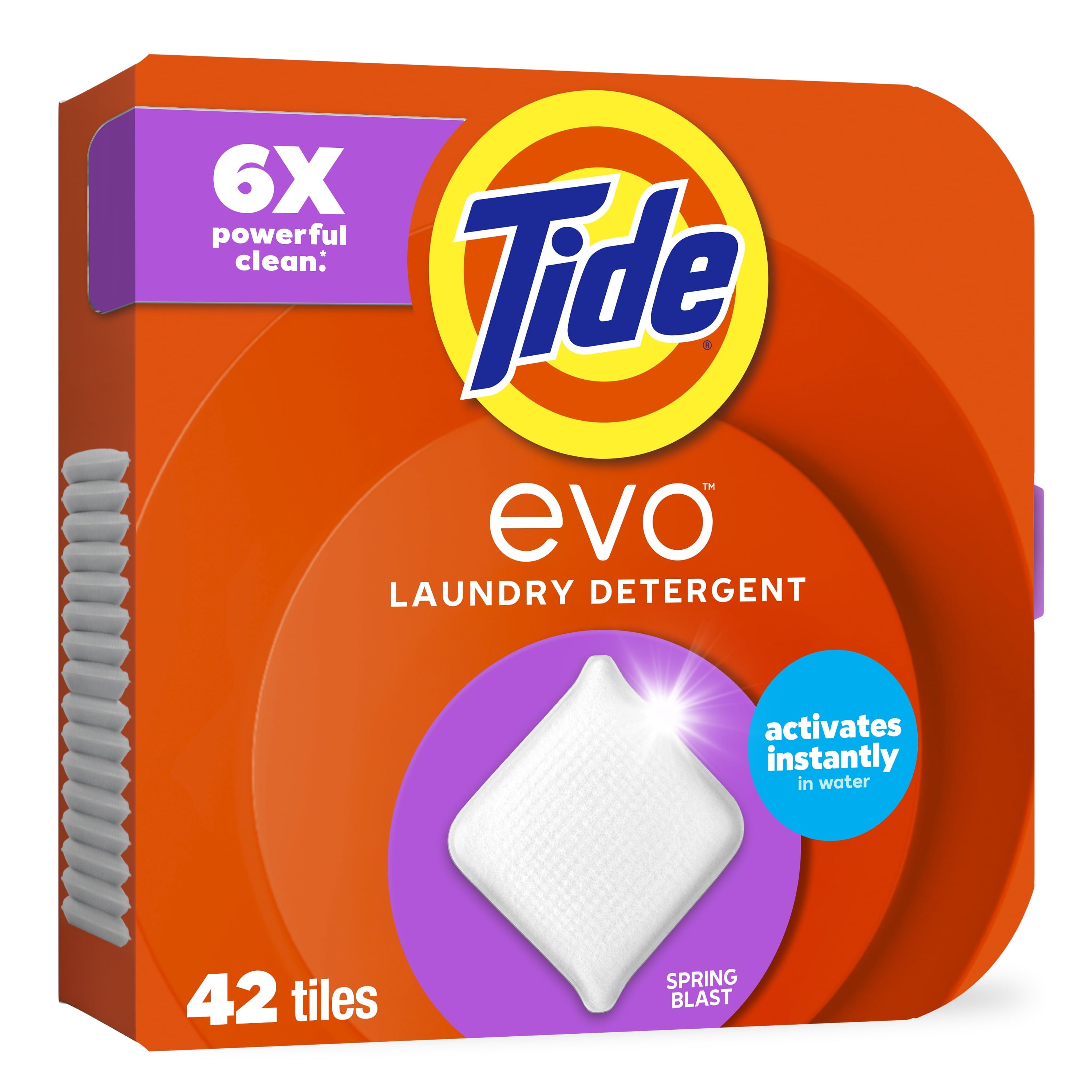 Tide Evo Laundry Detergent Tiles, 100% Concentrated, 6X Cleaning Power, Spring Blast Scent, 16 Count