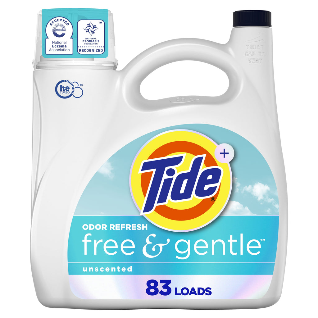 Tide Free & Gentle Laundry Detergent Liquid for Sensitive Skin, Hypoallergenic, Perfume Free, 117 fl oz, 83 Loads