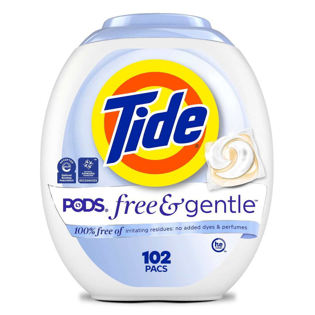 Tide PODS Free & Gentle laundry detergent, 102 ct, Trusted, gentle laundry detergent pods, 100% free of irritating residues: no added dyes and perfumes