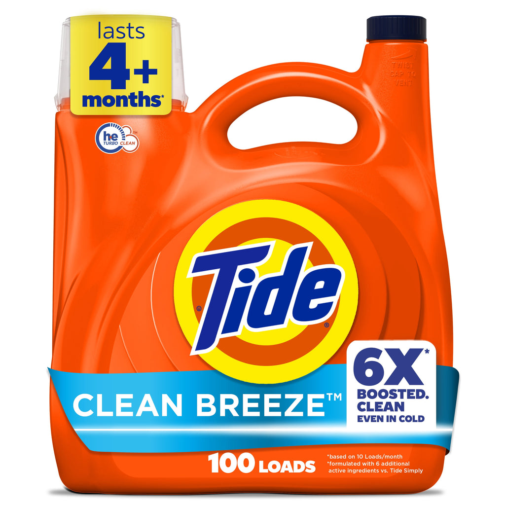Tide Laundry Detergent Liquid, Clean Breeze Scent, 64 Loads, 80 fl oz, Works on 100% of Common Stains