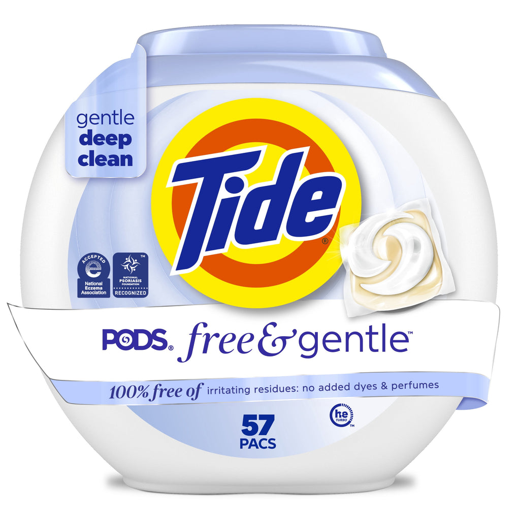 Tide PODS Free & Gentle laundry detergent, 102 ct, Trusted, gentle laundry detergent pods, 100% free of irritating residues: no added dyes and perfumes