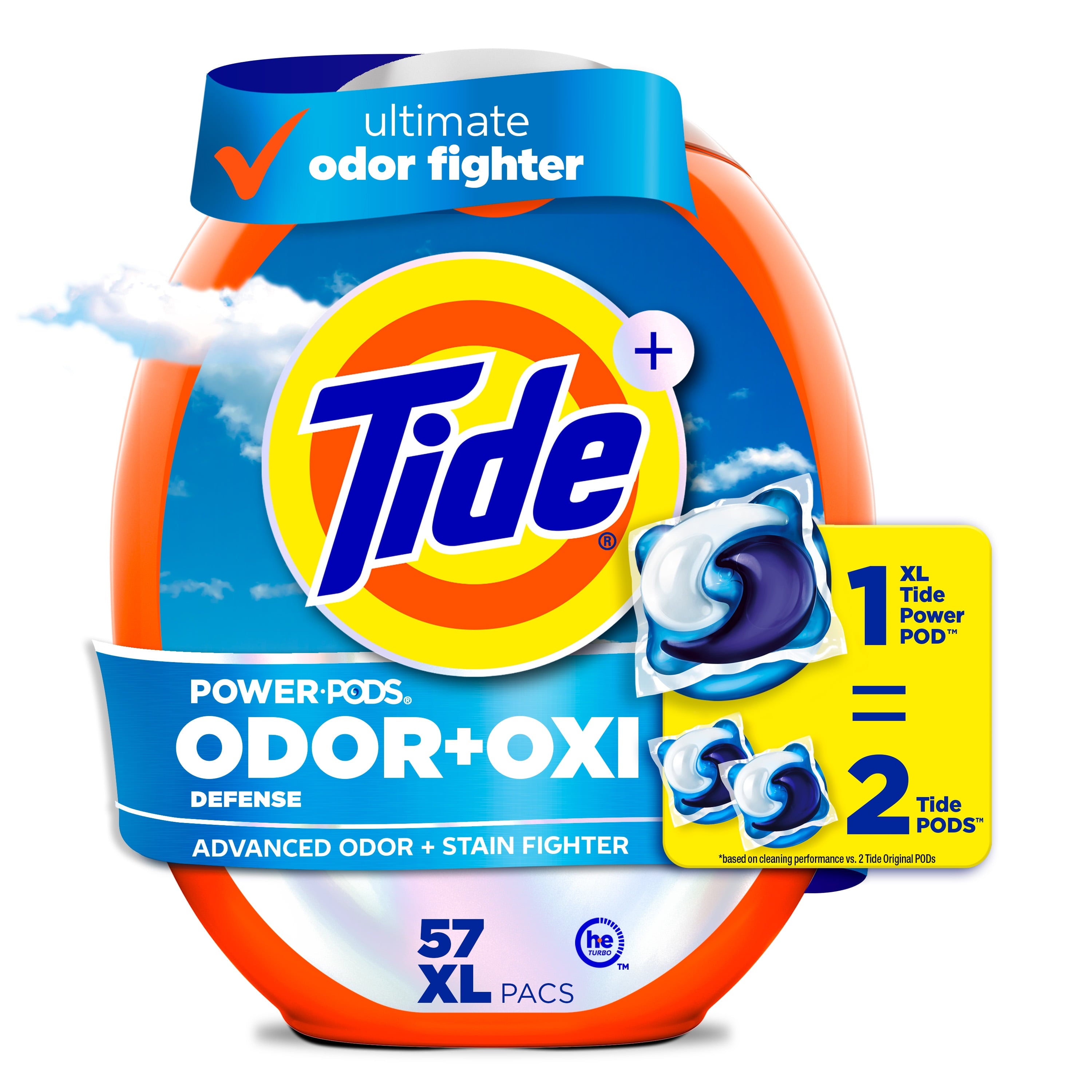 Tide Power PODS Laundry Detergent Soap Pacs with Odor Defense + Oxi, Original Scent, 57 Count