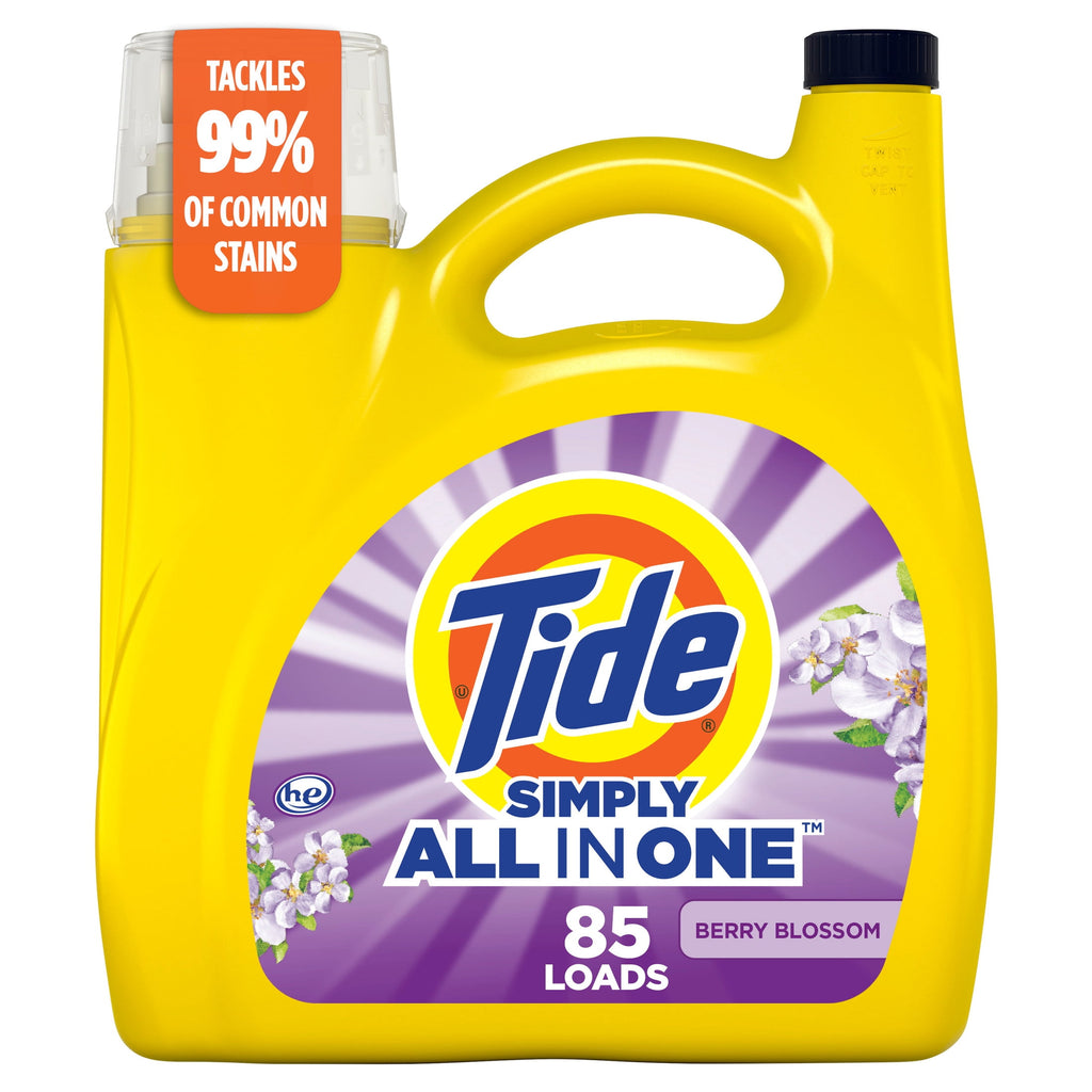 Tide Simply Liquid Laundry Detergent, Clean & Fresh, Berry Blossom Scent, 85 Loads, 107 fl oz