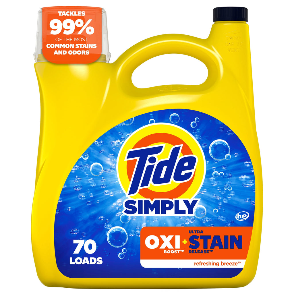 Tide Simply Laundry Detergent Liquid Oxi Boost + Ultra Stain Release, Refreshing Breeze Scent, 94 fl oz, 70 Loads