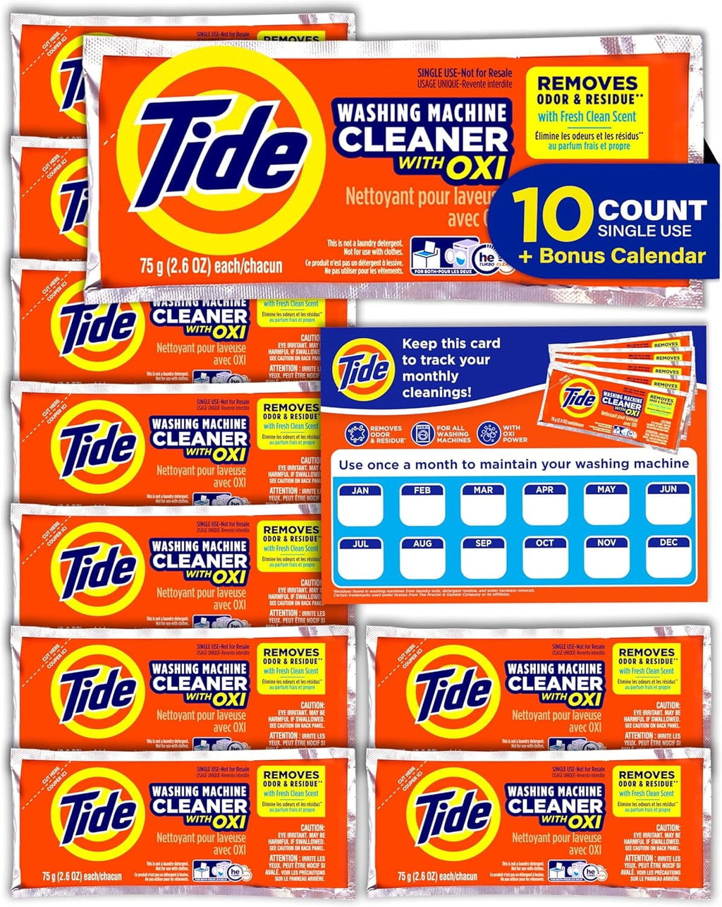 Tide Washing Machine Cleaner with Oxi Powder, Odor Eliminator and Washer Residue Remover, 5 Count