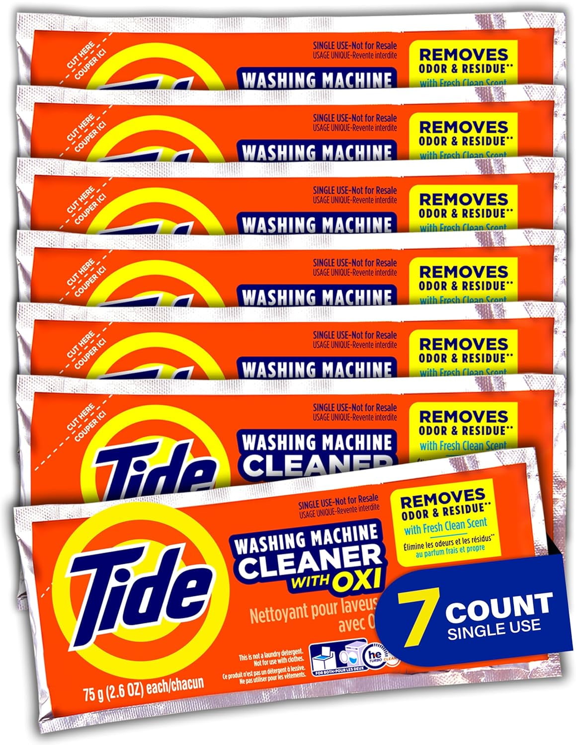 Tide Washing Machine Cleaner with Oxi Powder, Odor Eliminator and Washer Residue Remover, 5 Count