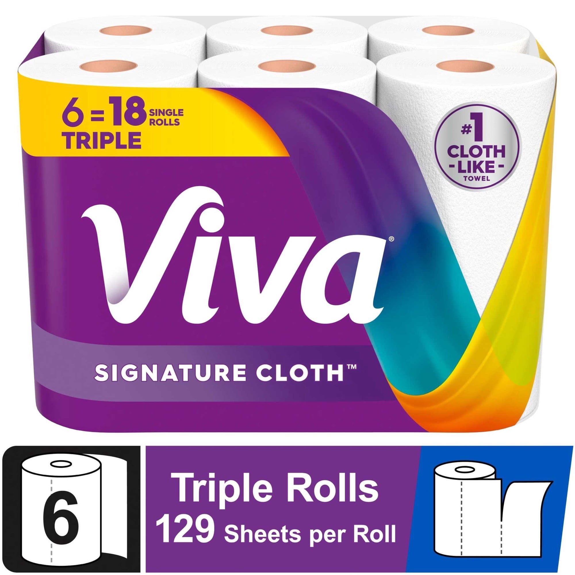 Viva Signature Cloth Paper Towels, 6 Triple Rolls, 129 Sheets per Roll