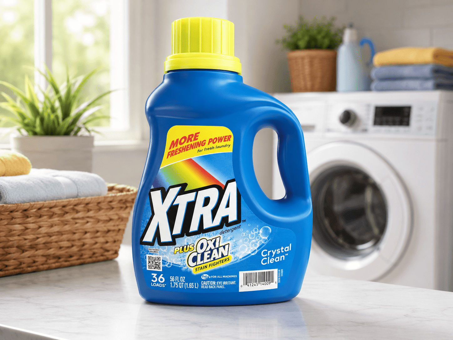 XTRA Plus Oxi Clean Liquid Laundry Detergent with Oxi Clean, Crystal Clean Scent, 56 fl oz, 36 Loads