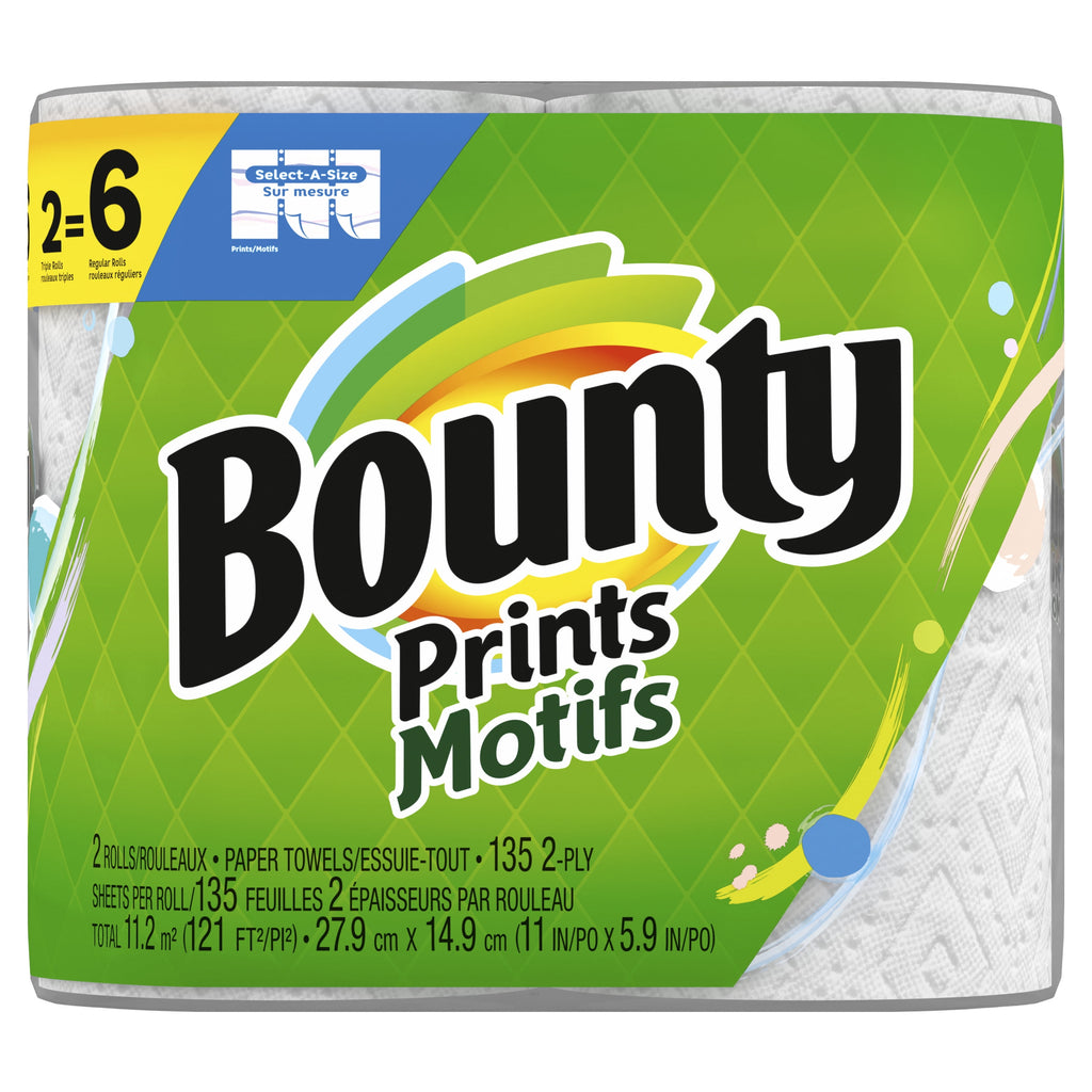 Bounty Paper Towels Select-a-Size, 2 Triple Rolls, Print