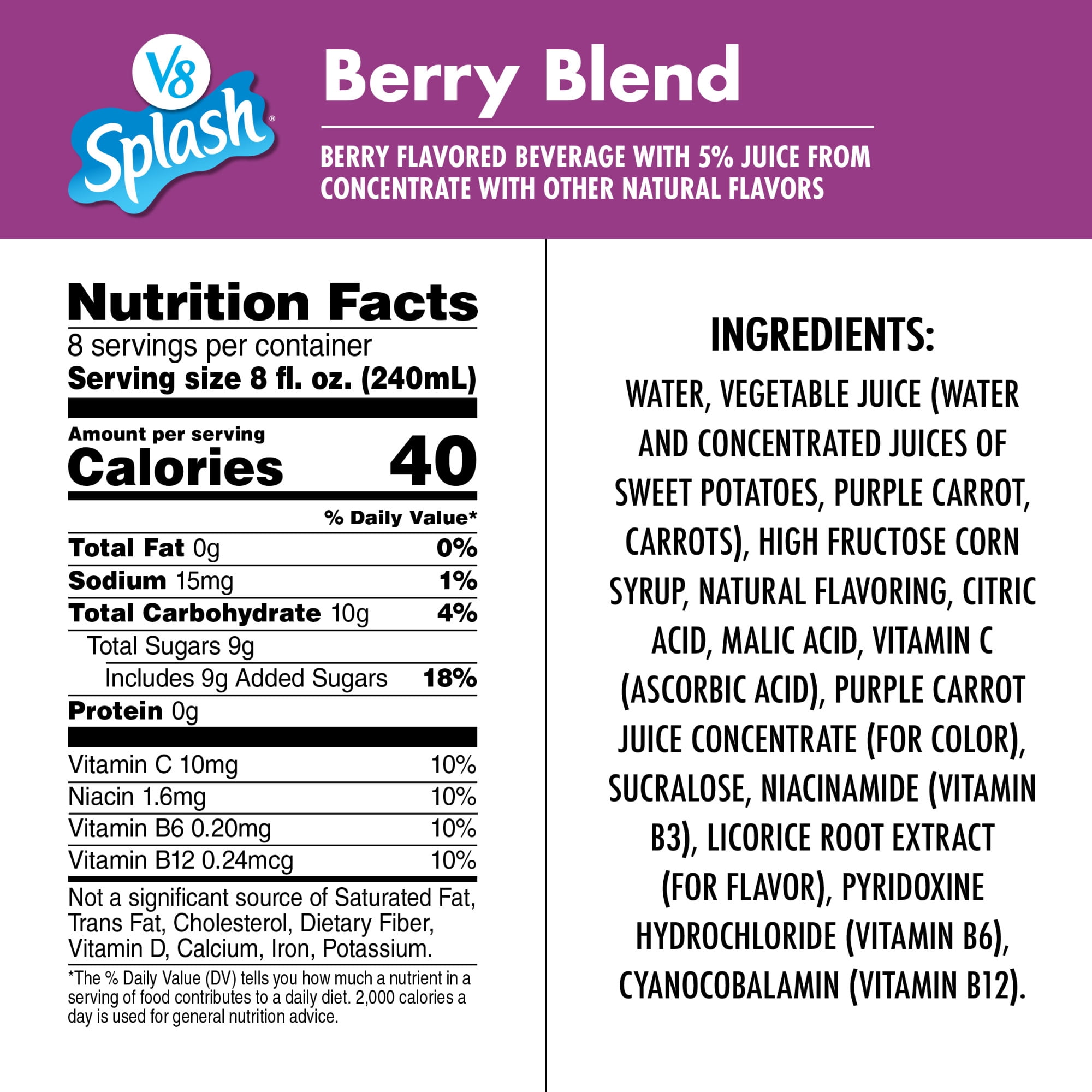 V8 Splash Berry Blend Flavored Beverage, 64 fl oz Bottle