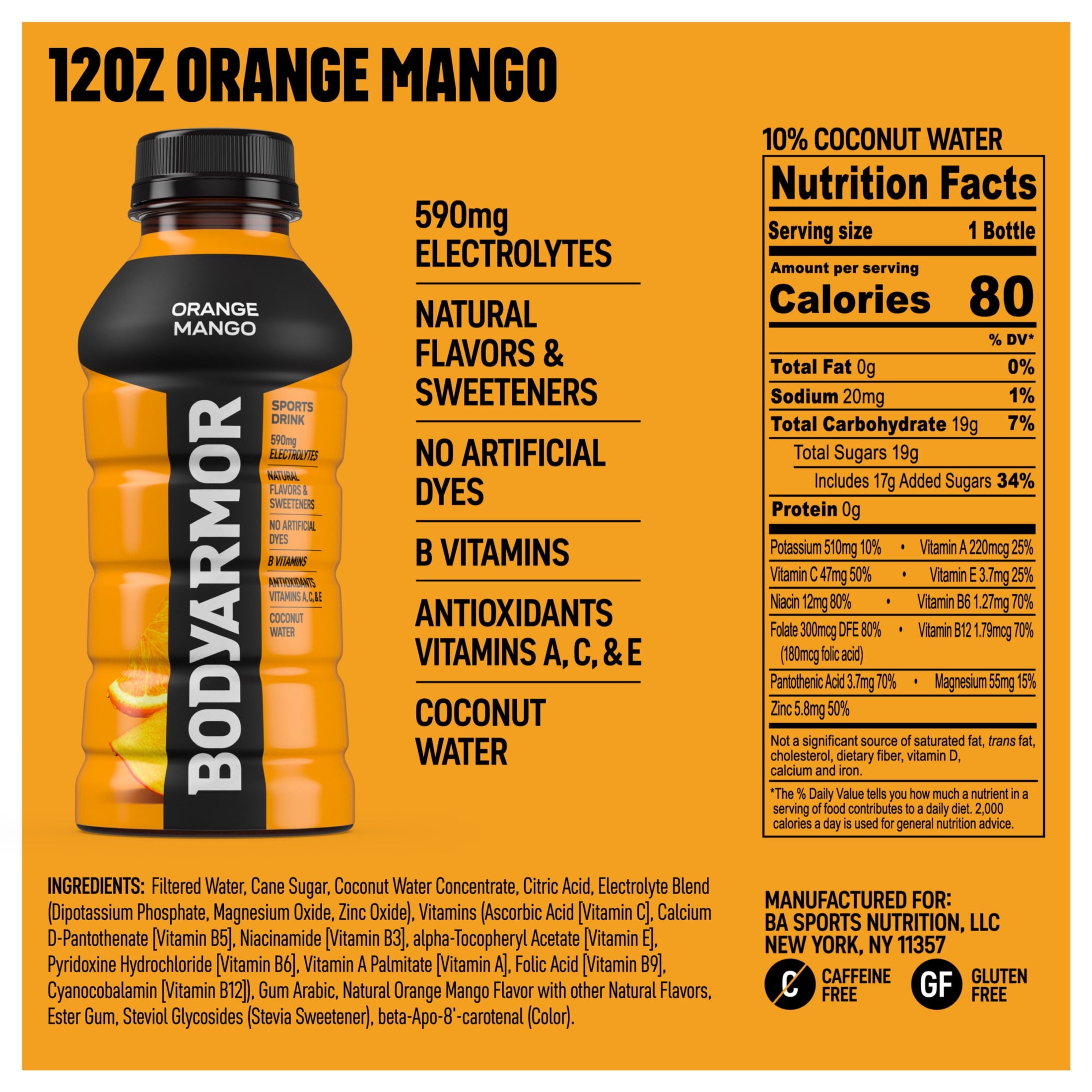 BODYARMOR Strawberry Banana Sports Drink Bottles, 12 fl oz, 8 Pack
