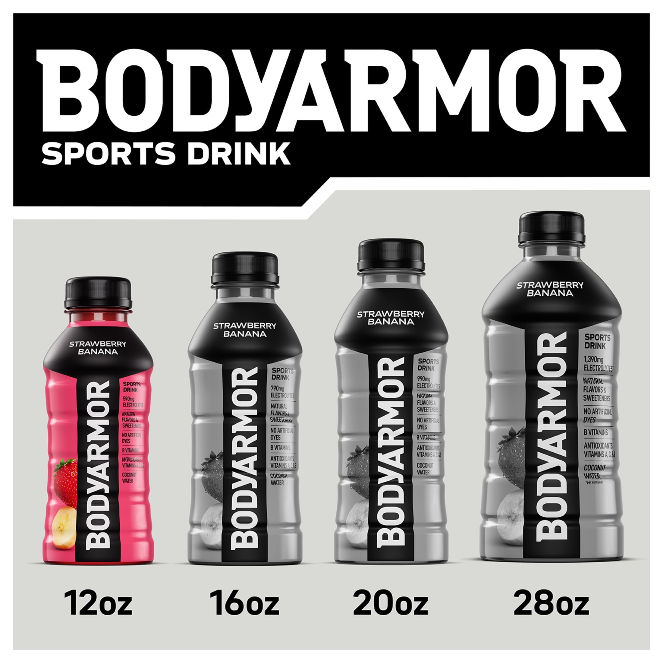 BODYARMOR Fruit Punch Electrolyte Sports Drink Bottles, 12 fl oz, 8 Pack